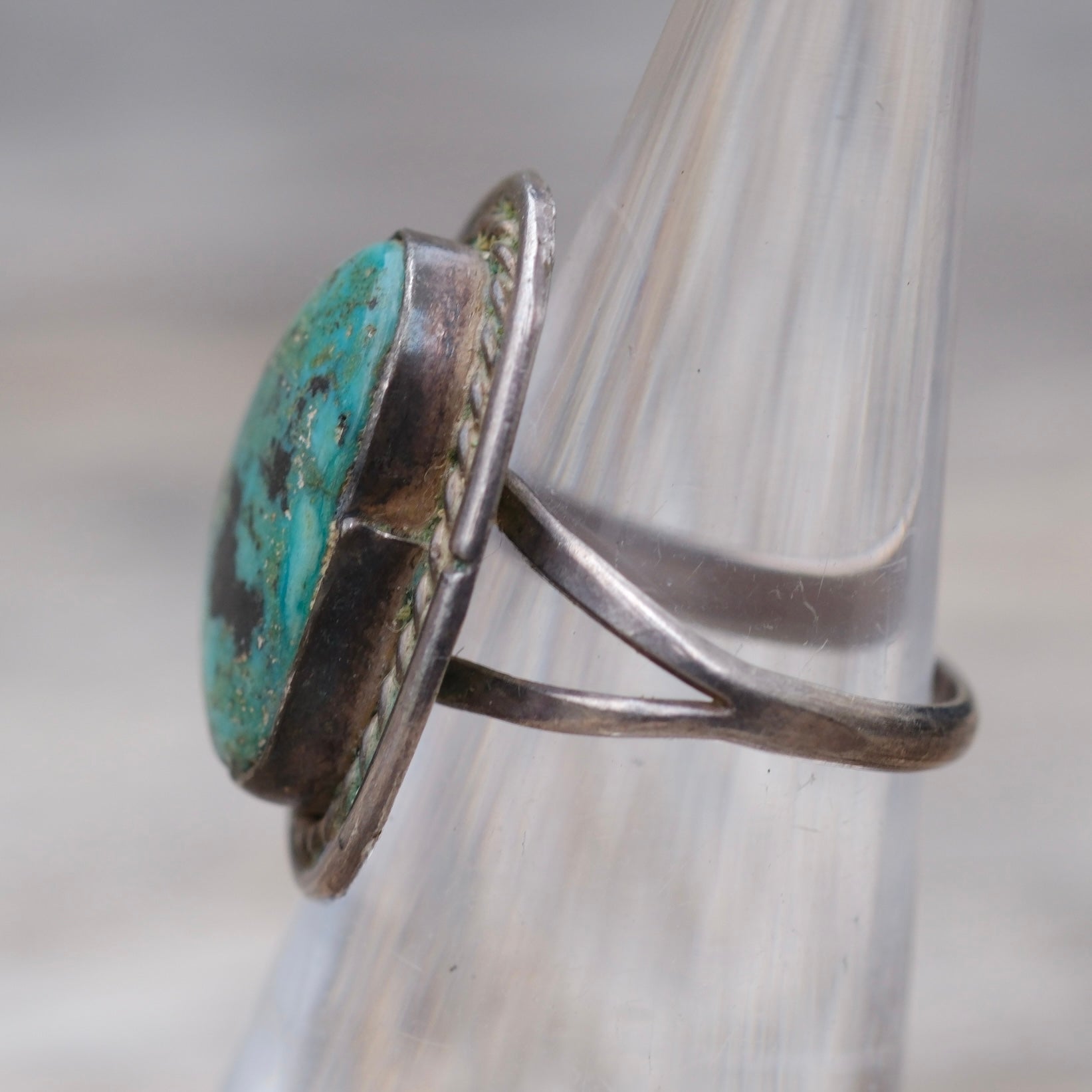 Vintage Sterling Chrysocolla Roper Ring 3.75