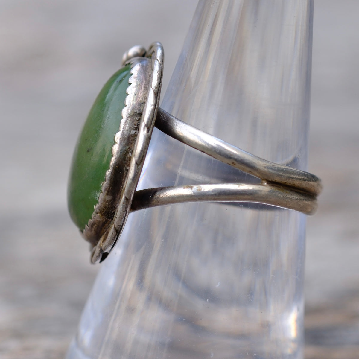 Vintage Sterling Jade Roper Ring 6.75