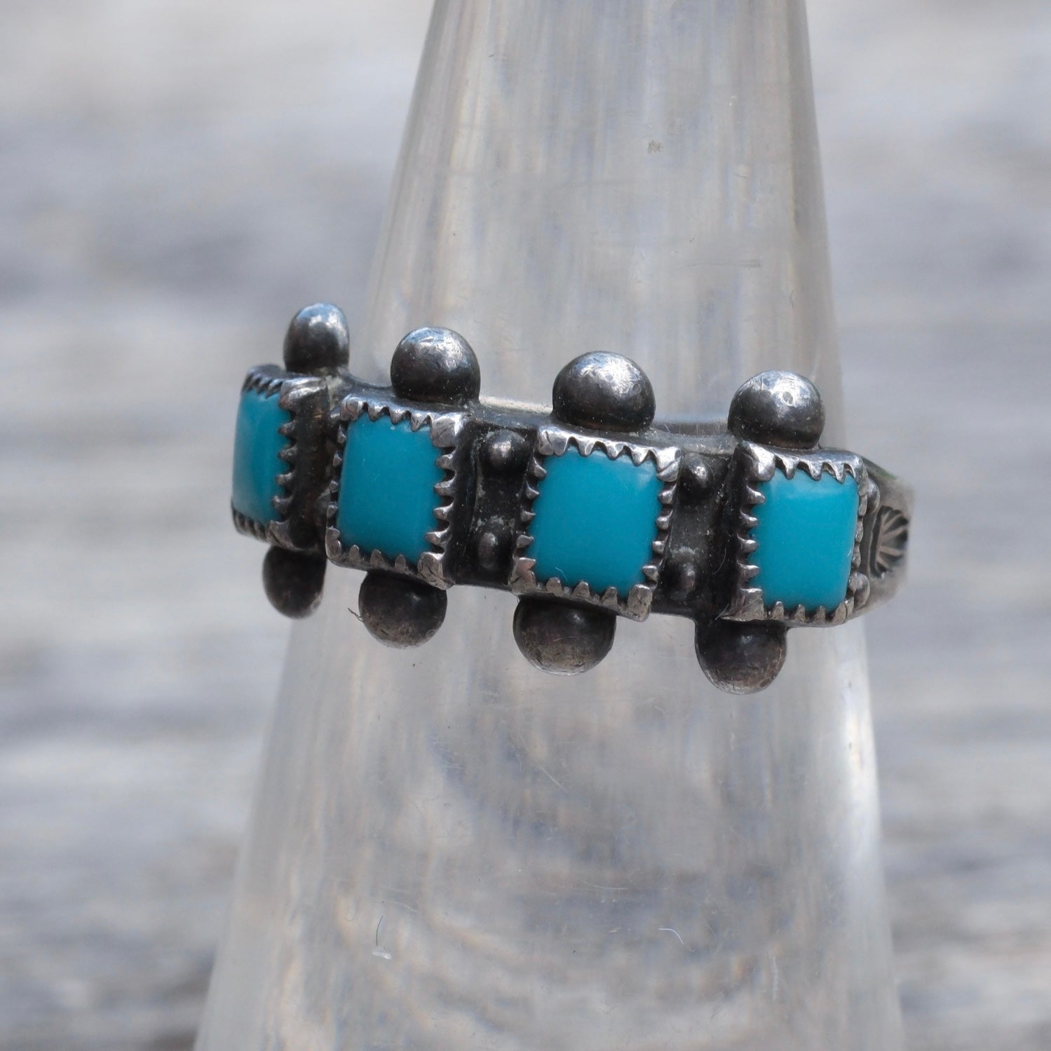 Vintage Sterling Turquoise Inlay Band Ring 6
