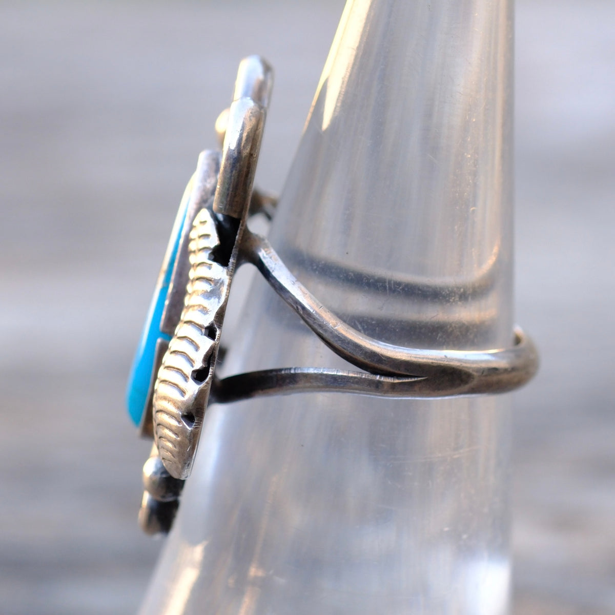 Vintage Sterling Turquoise Feather Ring 6
