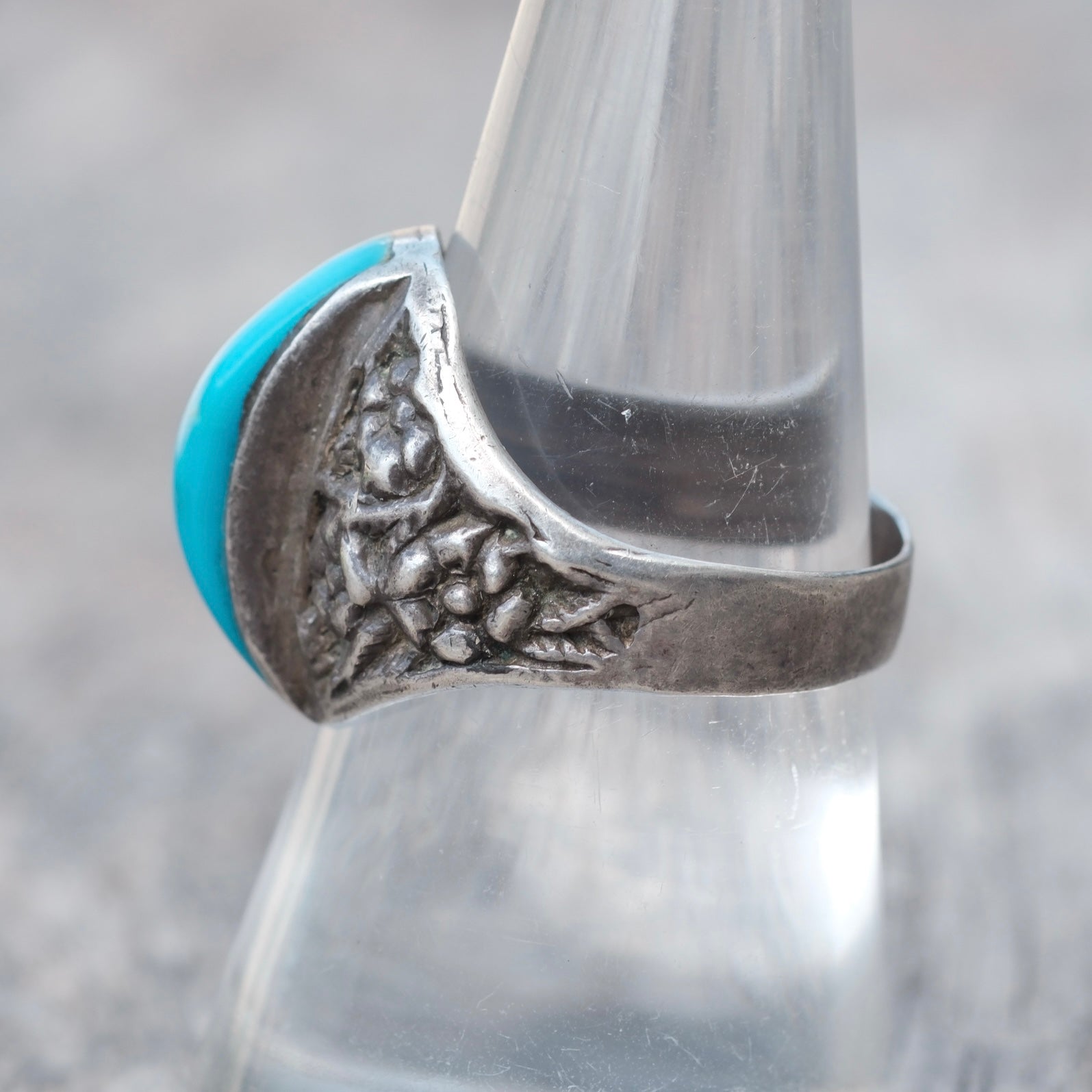 Vintage Sterling Turquoise Floral Ring 8