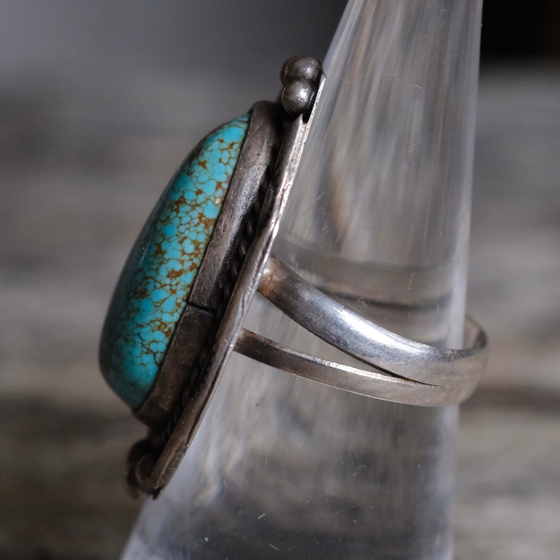 Vintage Sterling Turquoise Roper Ring 7