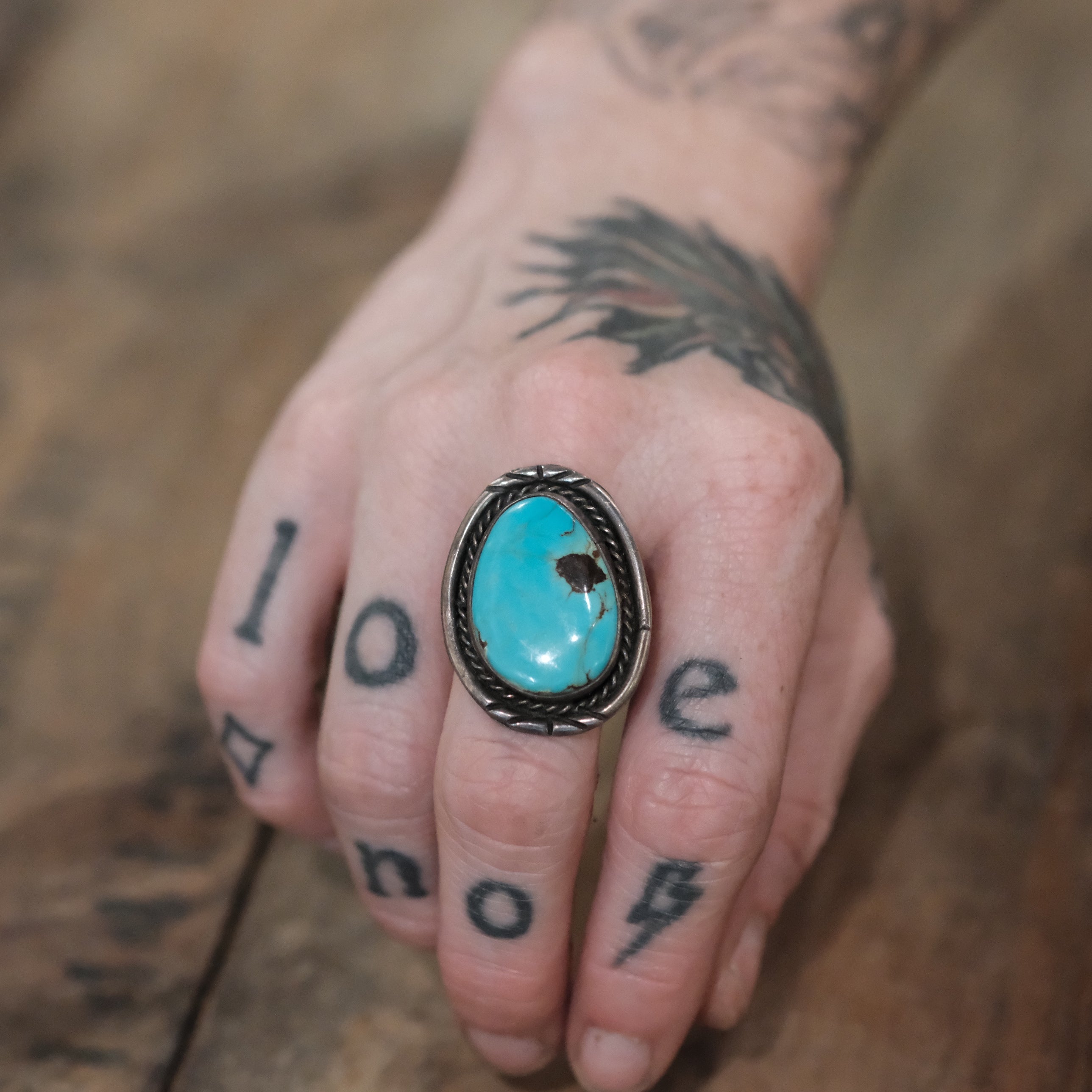 Vintage Sterling Turquoise Roper Ring 7.25