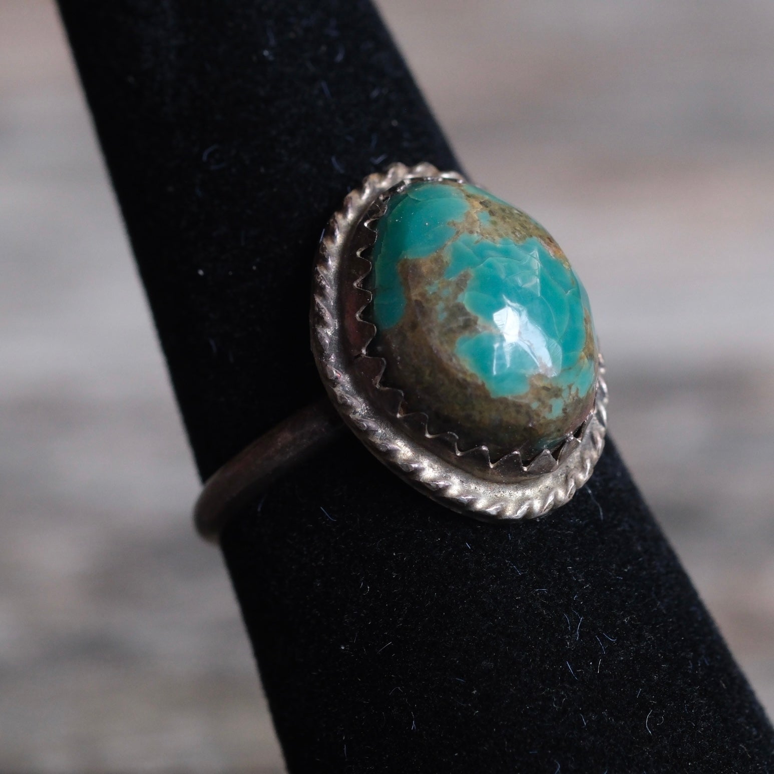 Vintage Sterling Turquoise Roper Ring 6