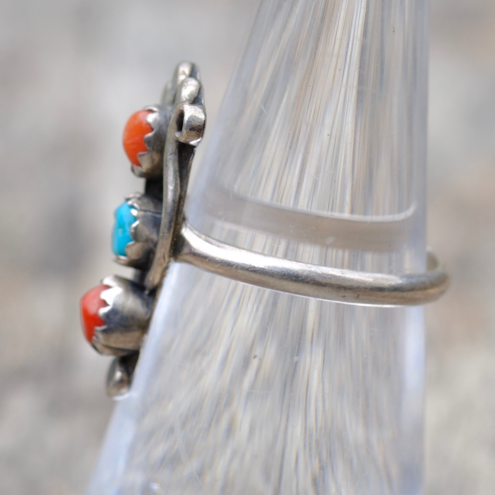 Vintage Sterling Turquoise and Coral Ring 5