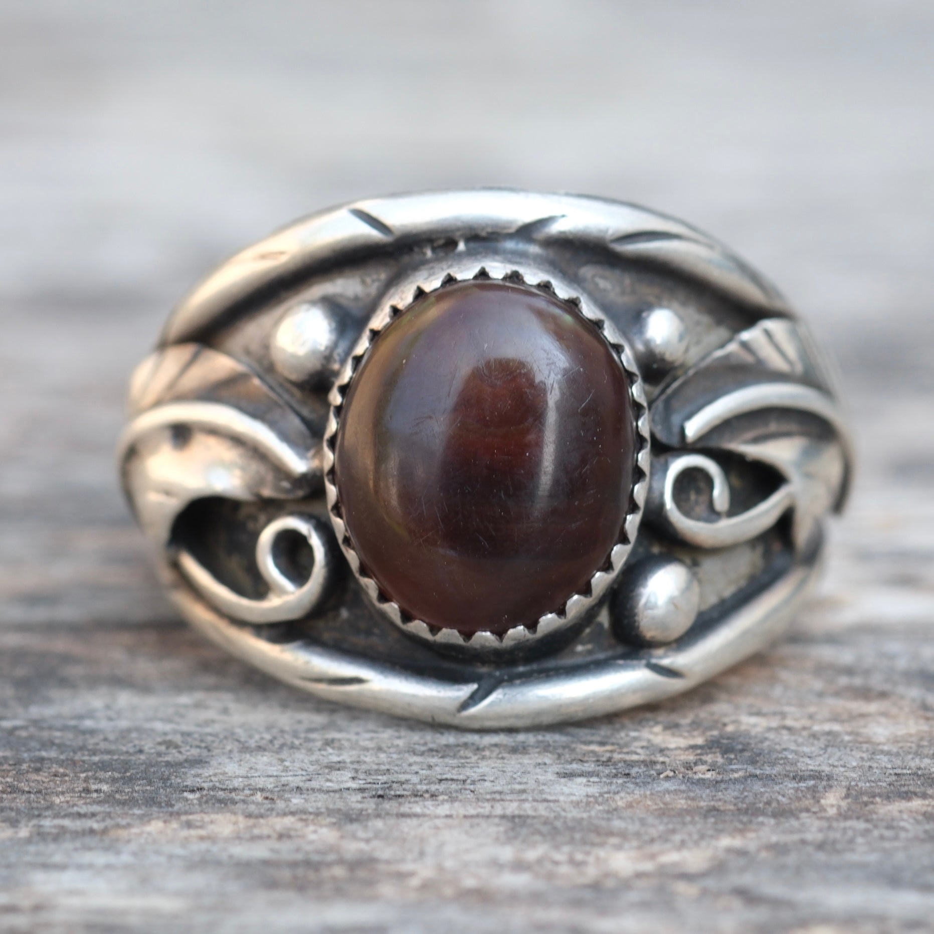 Vintage Sterling Fire Agate Feather Ring 13.5