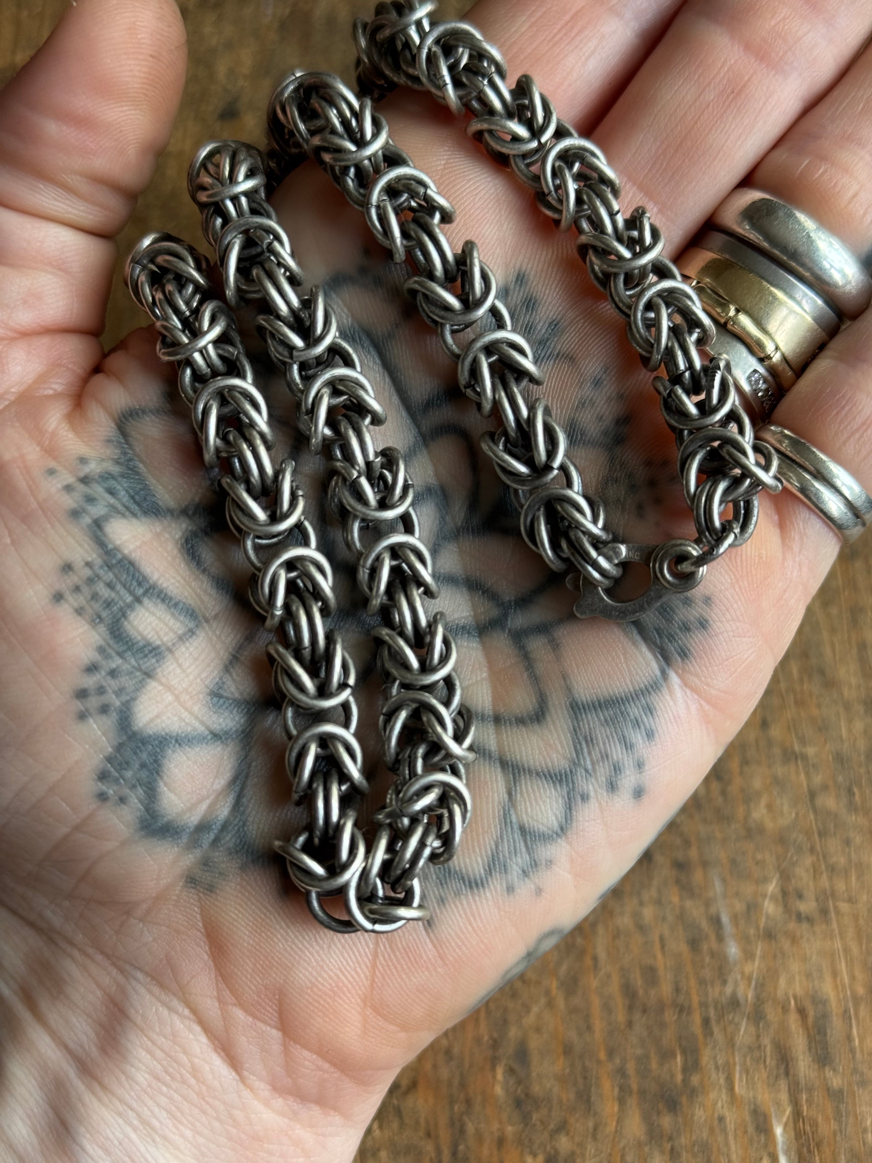 HEAVY Vintage Sterling Silver 19” Byzantine Chain