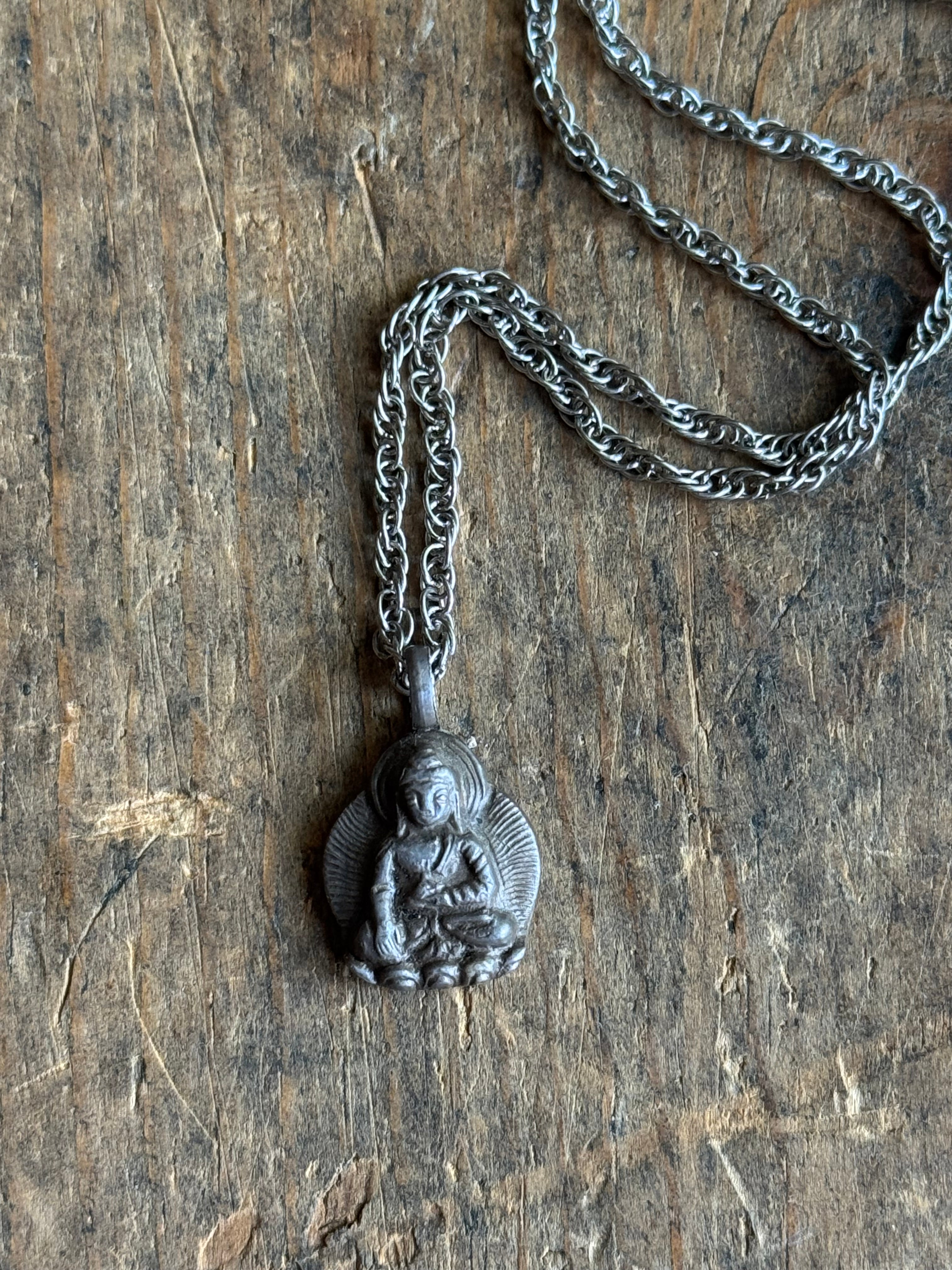 Vintage Sterling Silver Buddha Charm Necklace