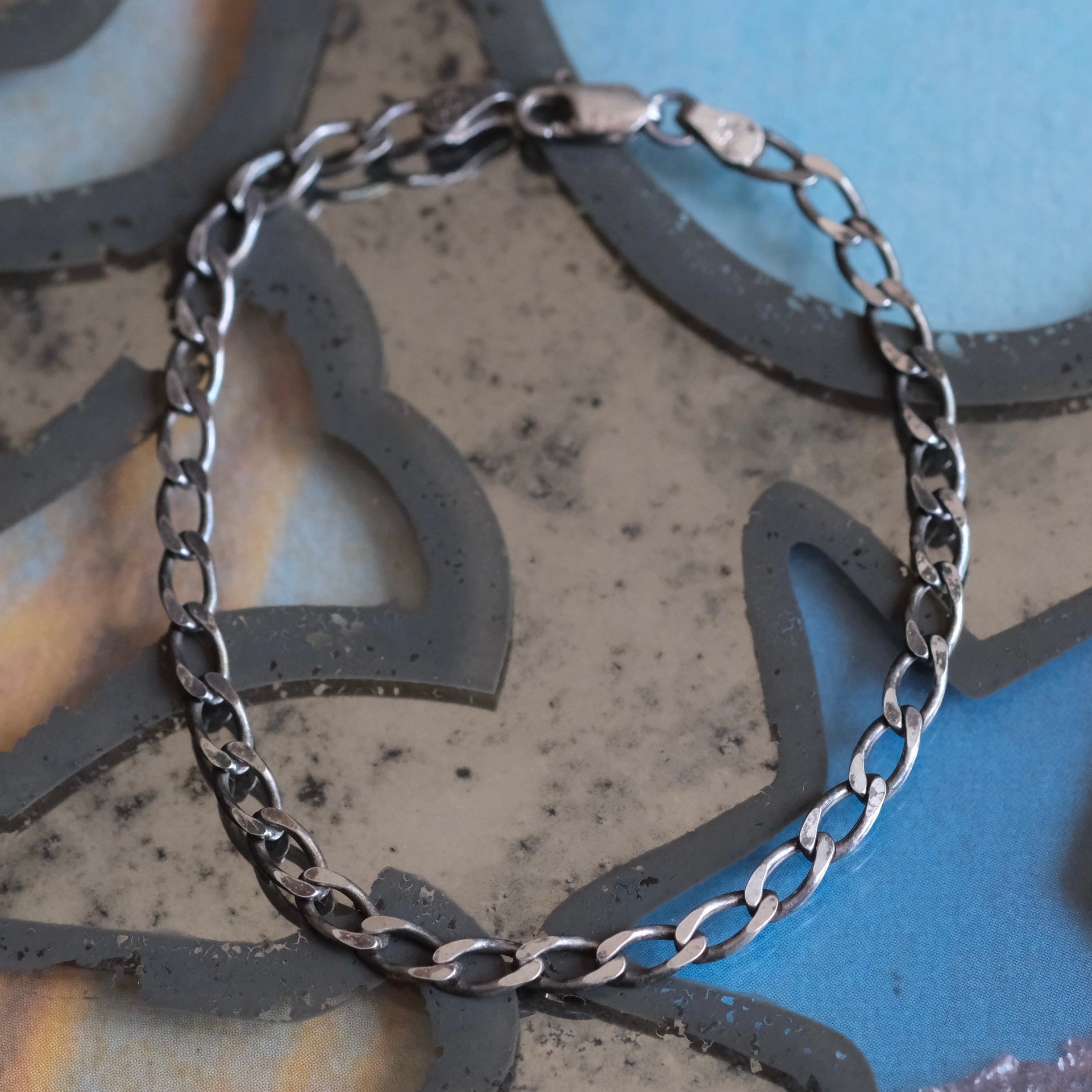 Vintage Sterling Silver Curb Chain Bracelet 7"