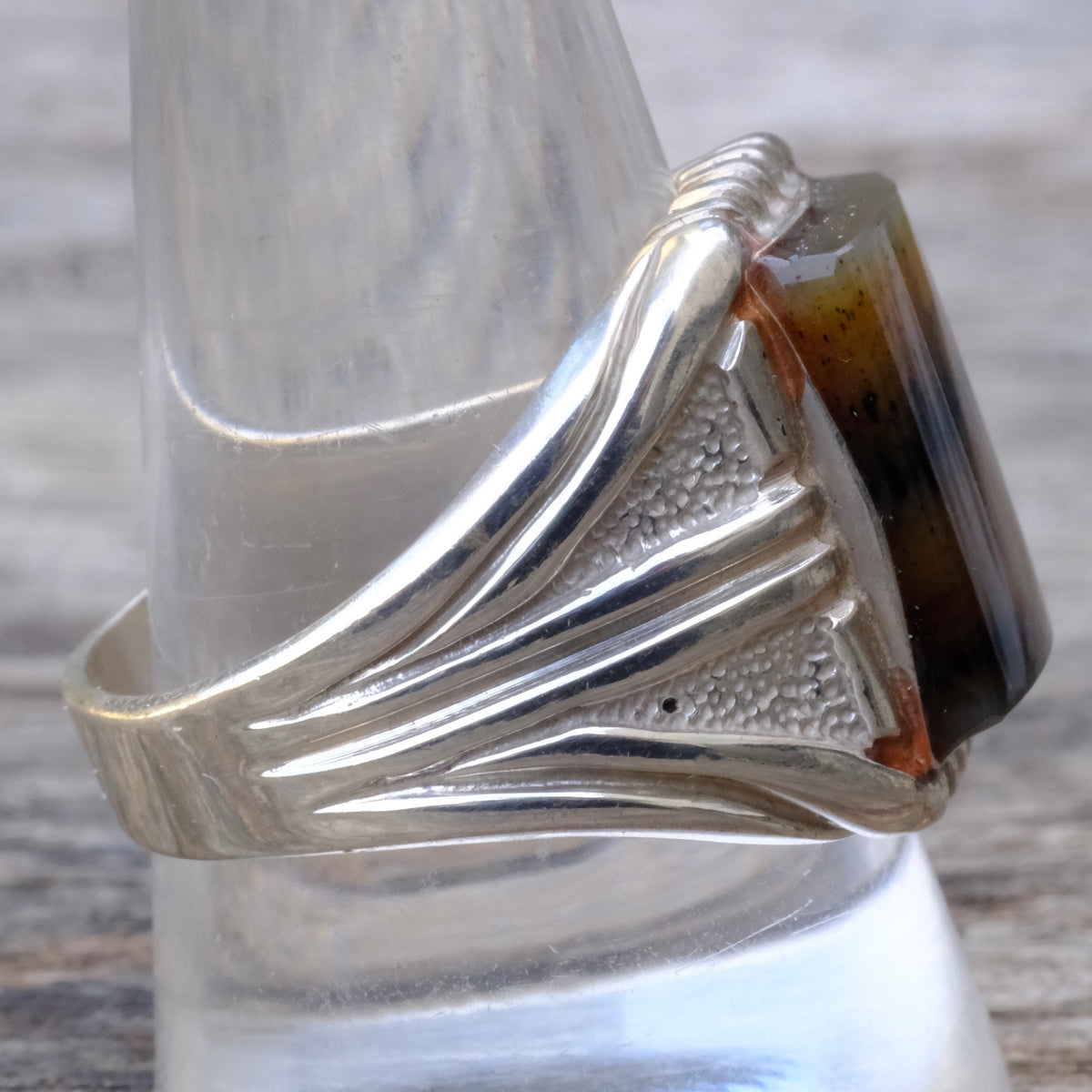 Vintage Sterling Agate Signet Ring 11.75