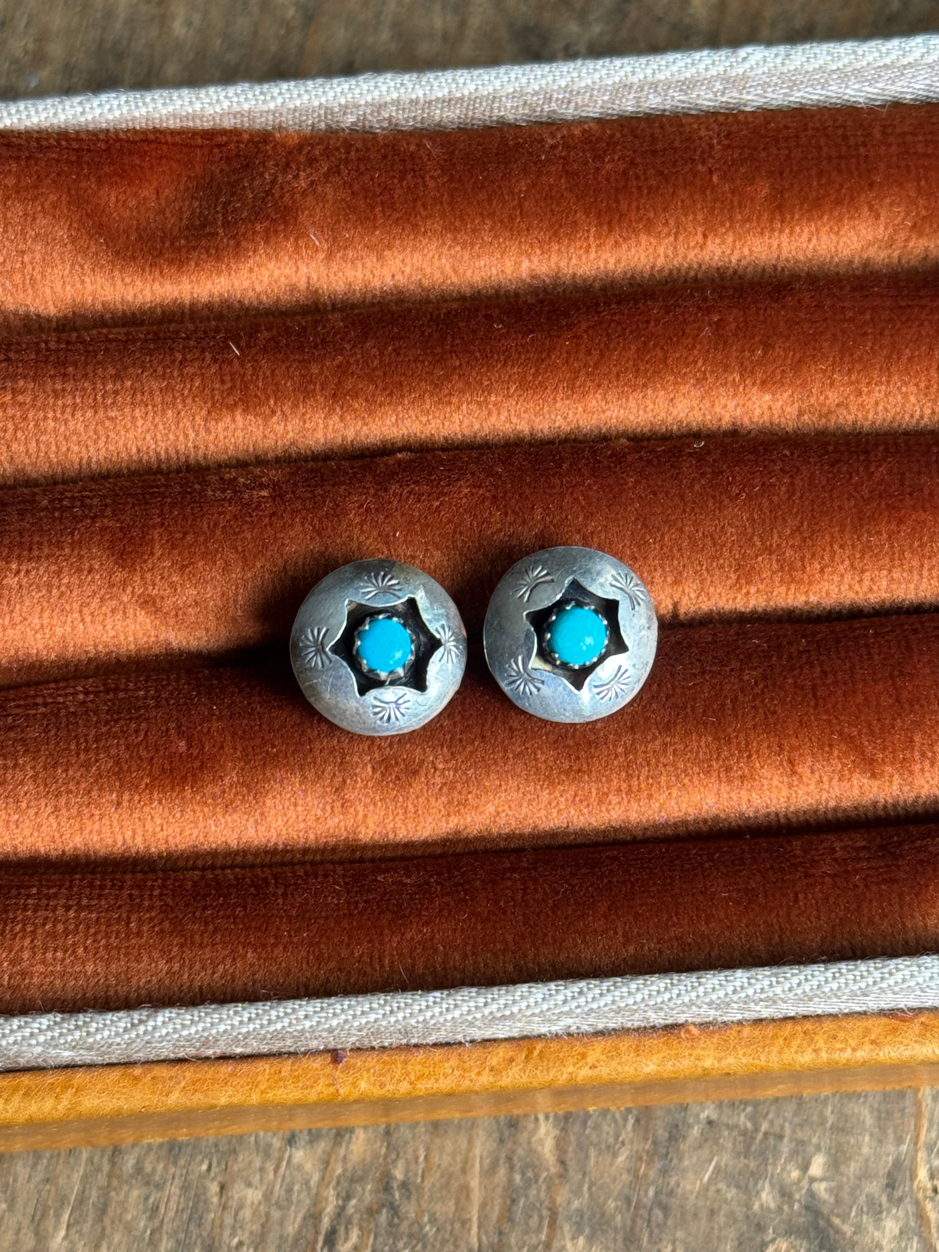 Vintage Sterling Silver Turquoise Shadow Box Earrings