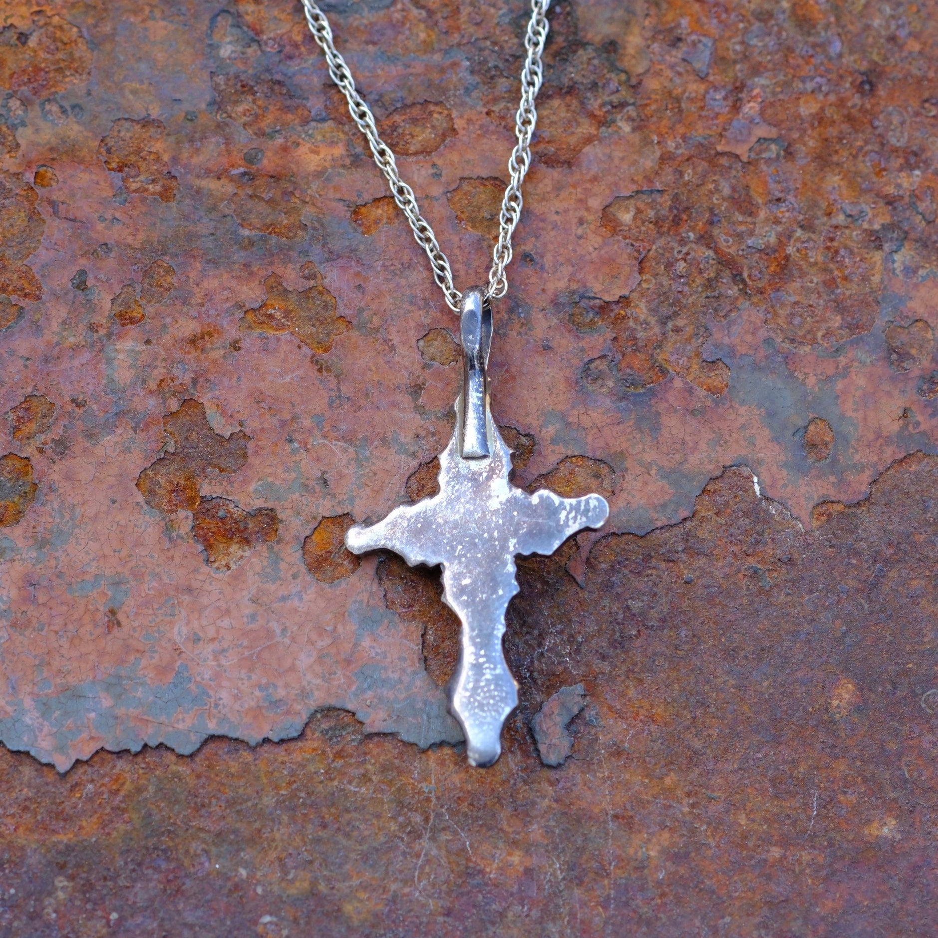 Vintage Sterling Silver Turquoise Stamped Cross Necklace