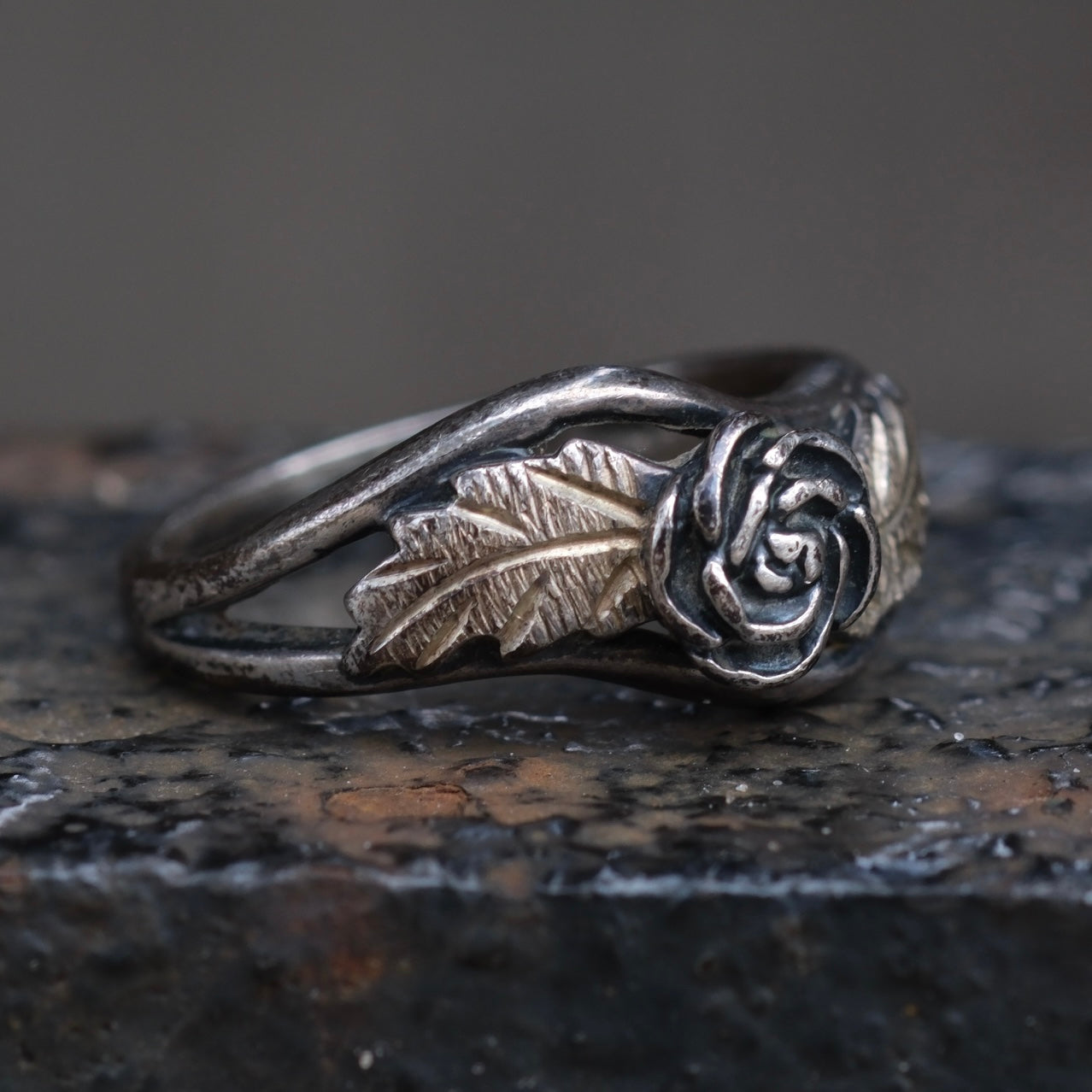 Vintage Sterling and Gold Rose Ring 4.5