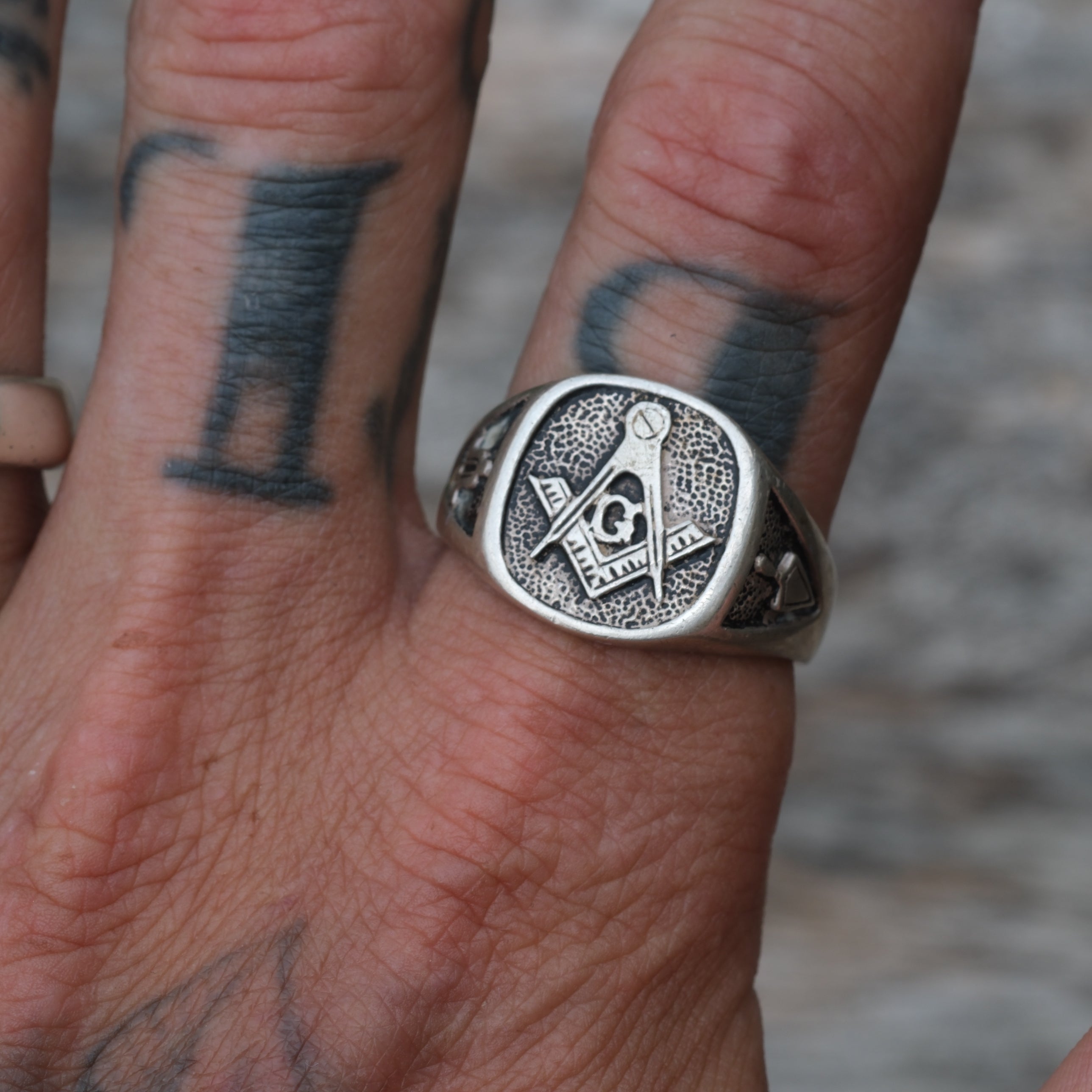 Vintage Sterling Silver Free Masons Signet Ring 12