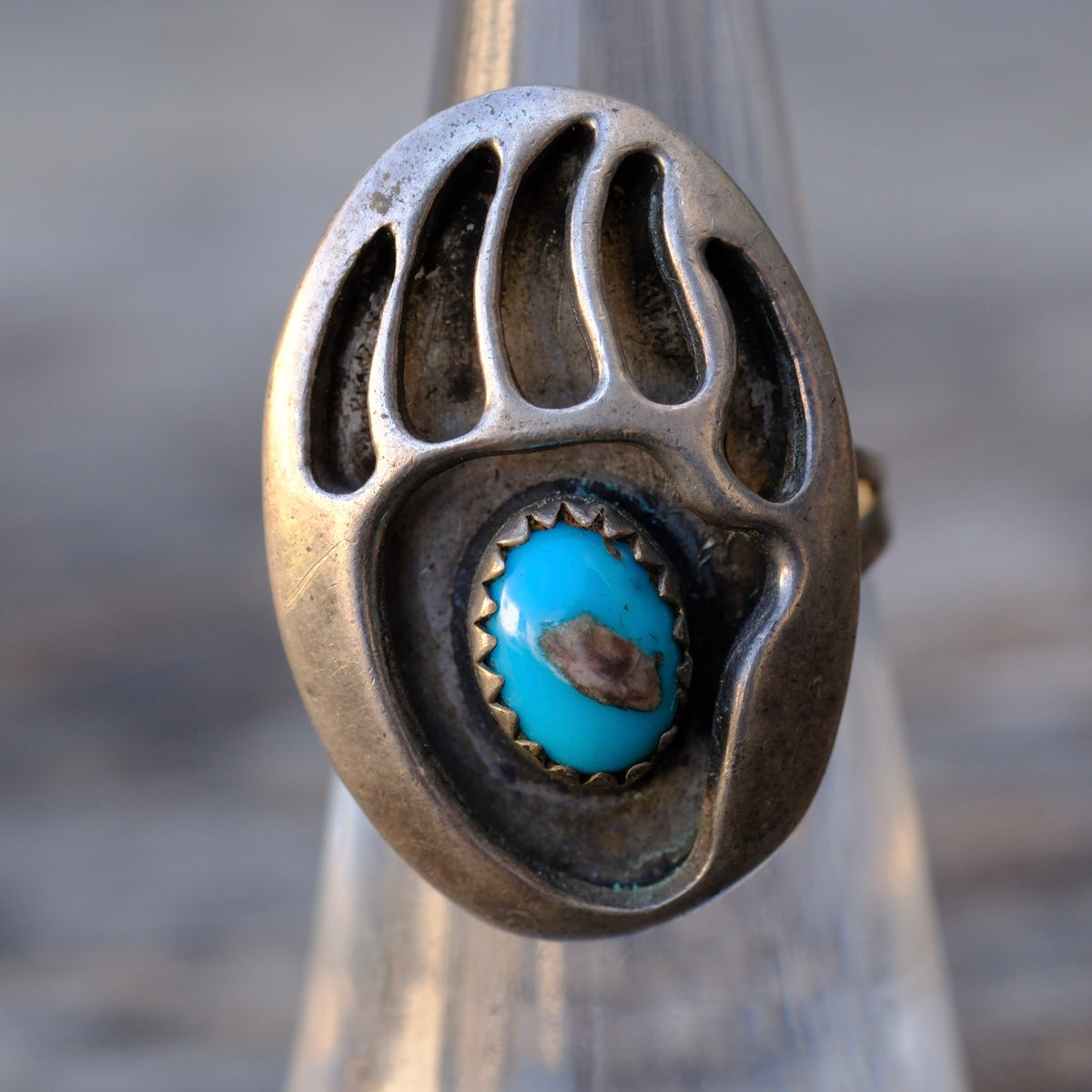 Vintage Sterling Turquoise Bear Paw Ring 5.75