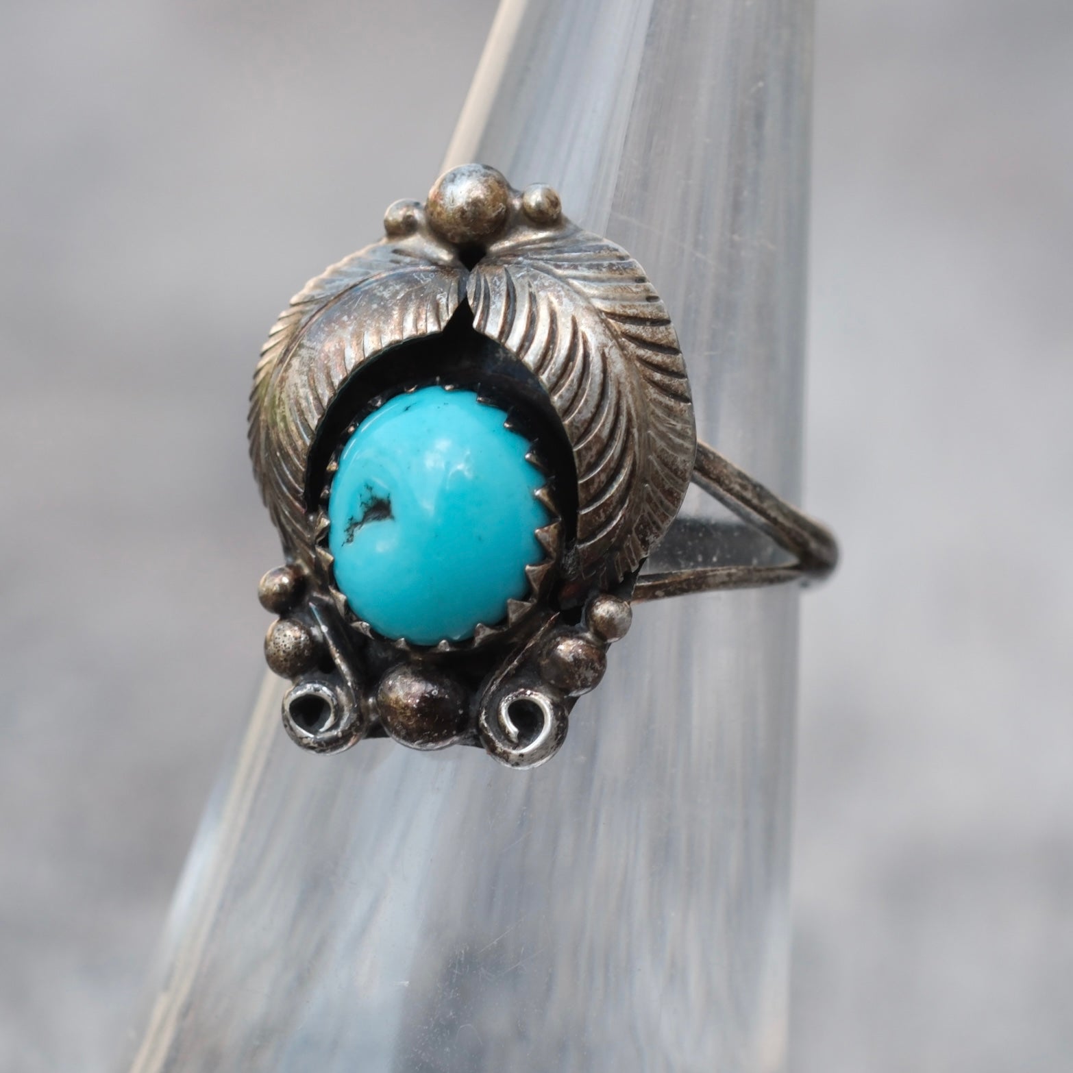 Vintage Sterling Turquoise Feather Ring 4.75