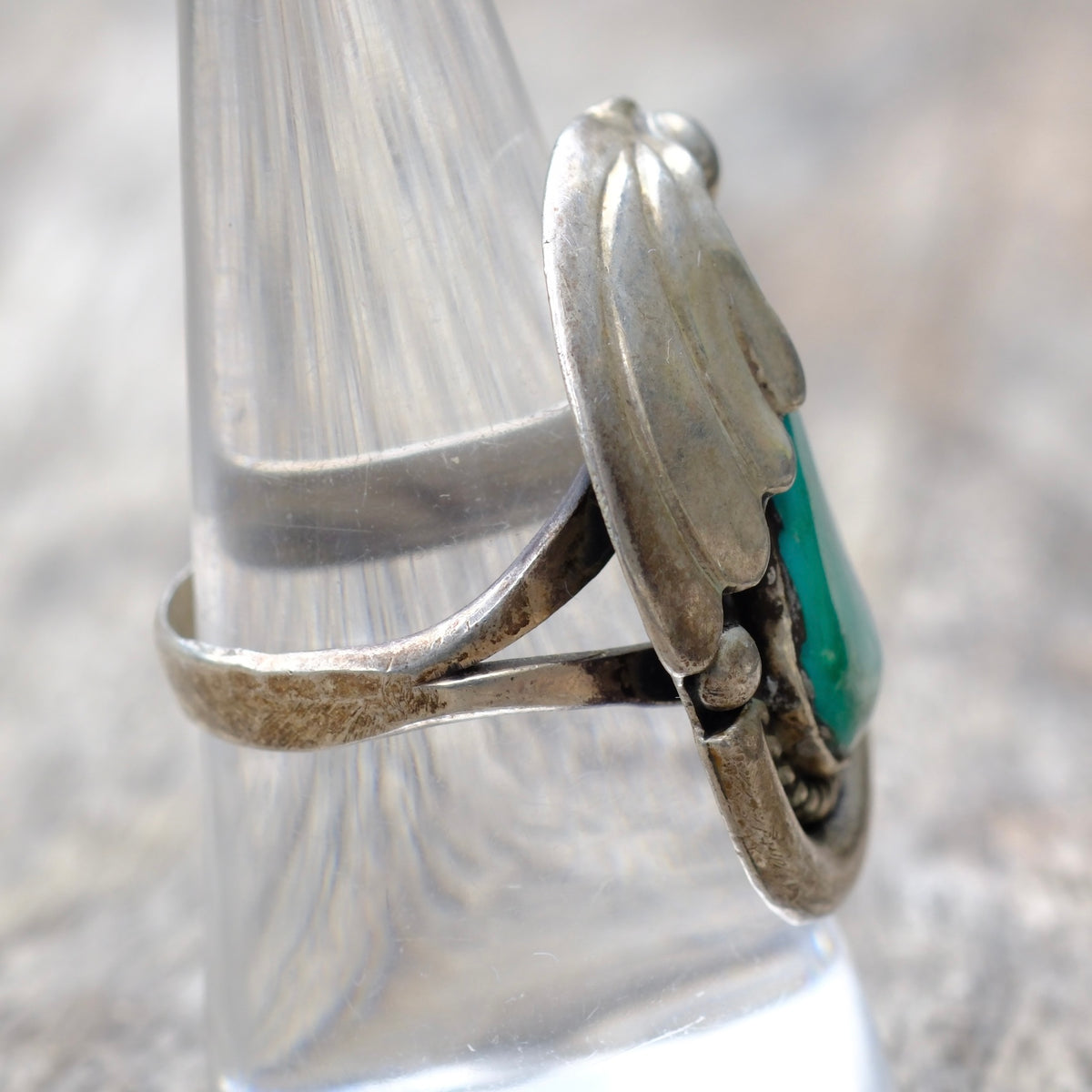 Vintage Sterling Turquoise Feather Ring 8.5