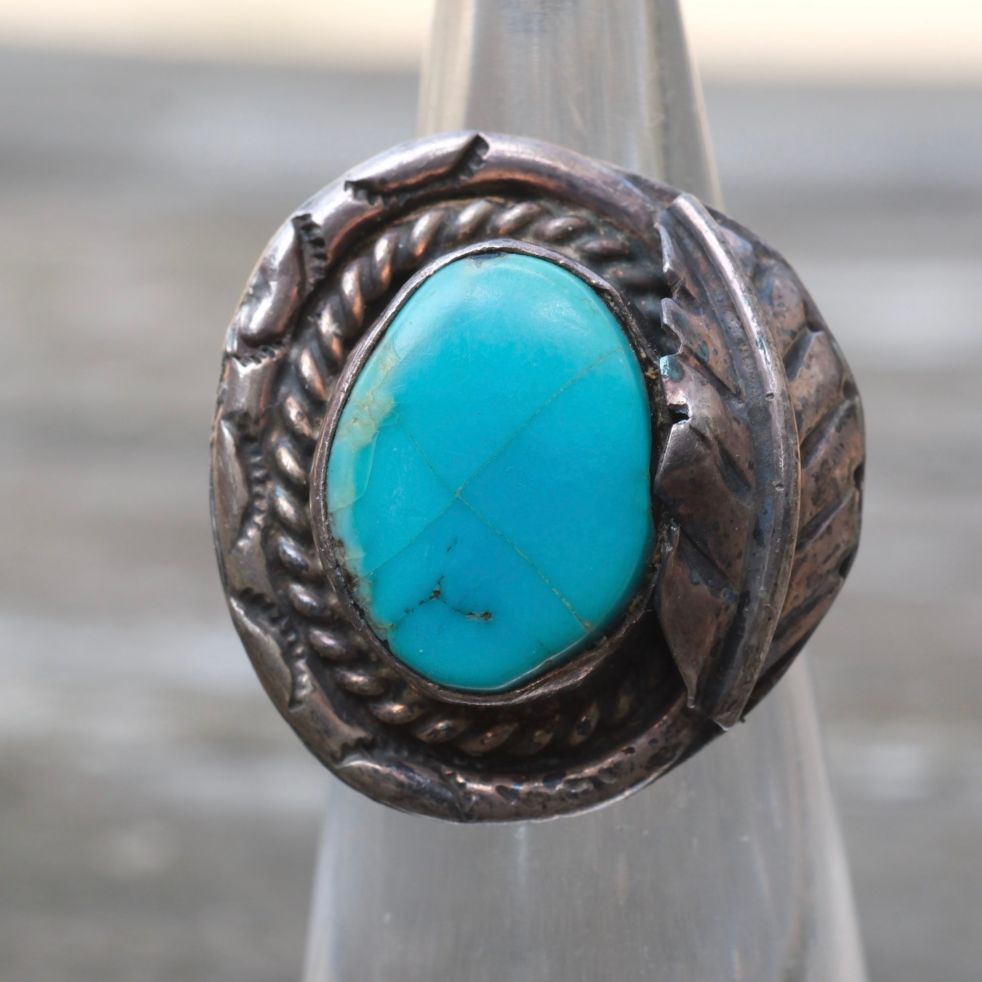 Vintage Sterling Turquoise Feather Ring 4