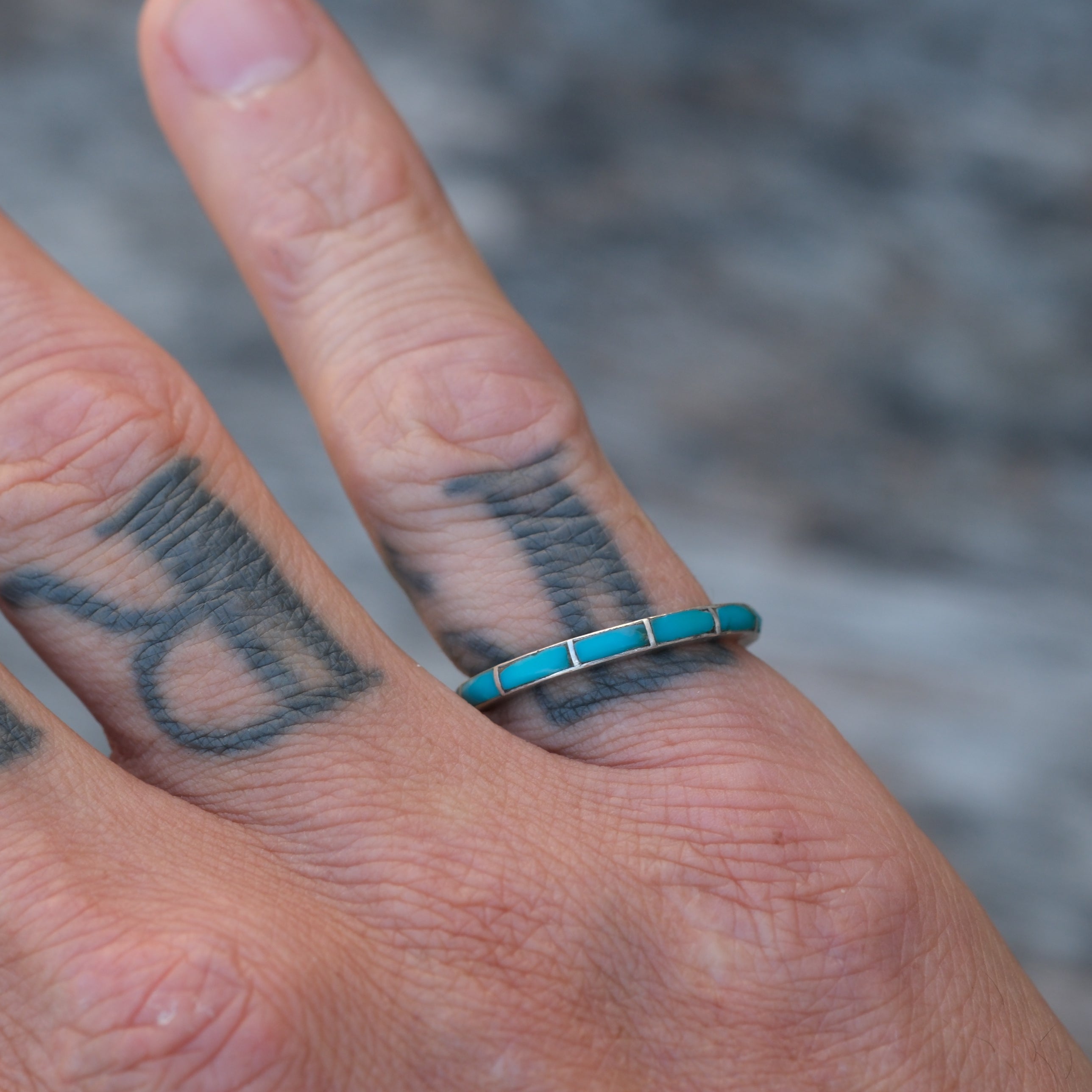 Vintage Sterling Turquoise Inlay Band 6.75