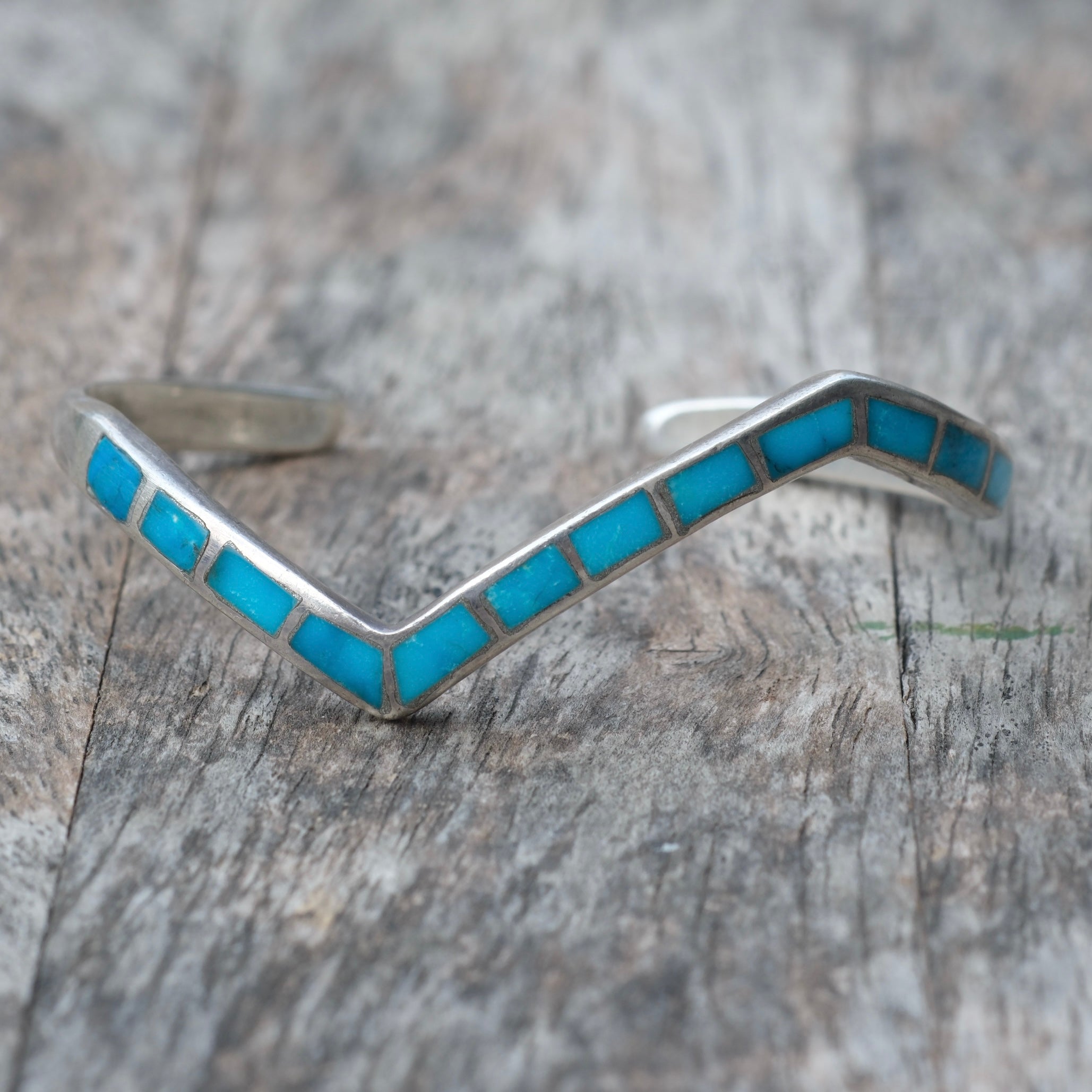 Vintage Sterling Turquoise Inlay Panel Cuff Bracelet