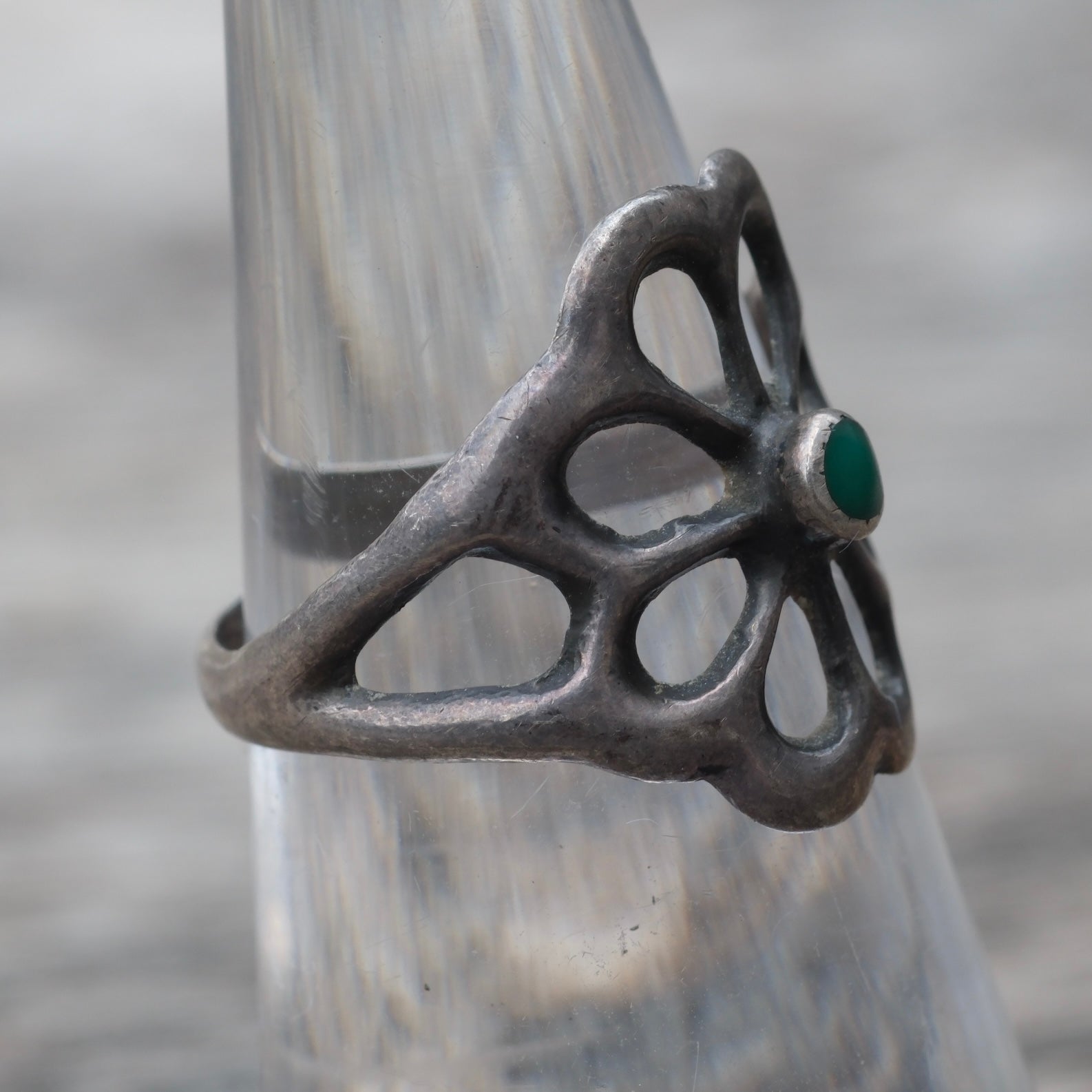 Vintage Sterling Turquoise Sandcast Ring 5.5