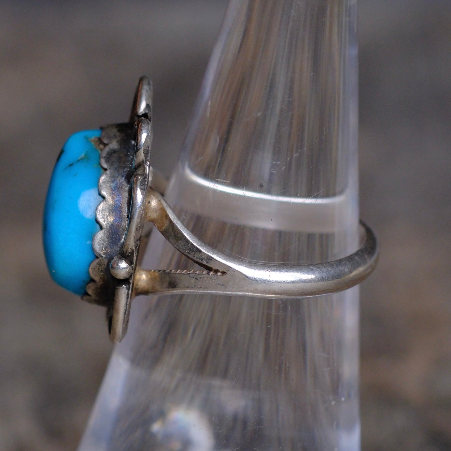 Vintage Sterling Turquoise Florette Ring 5.25