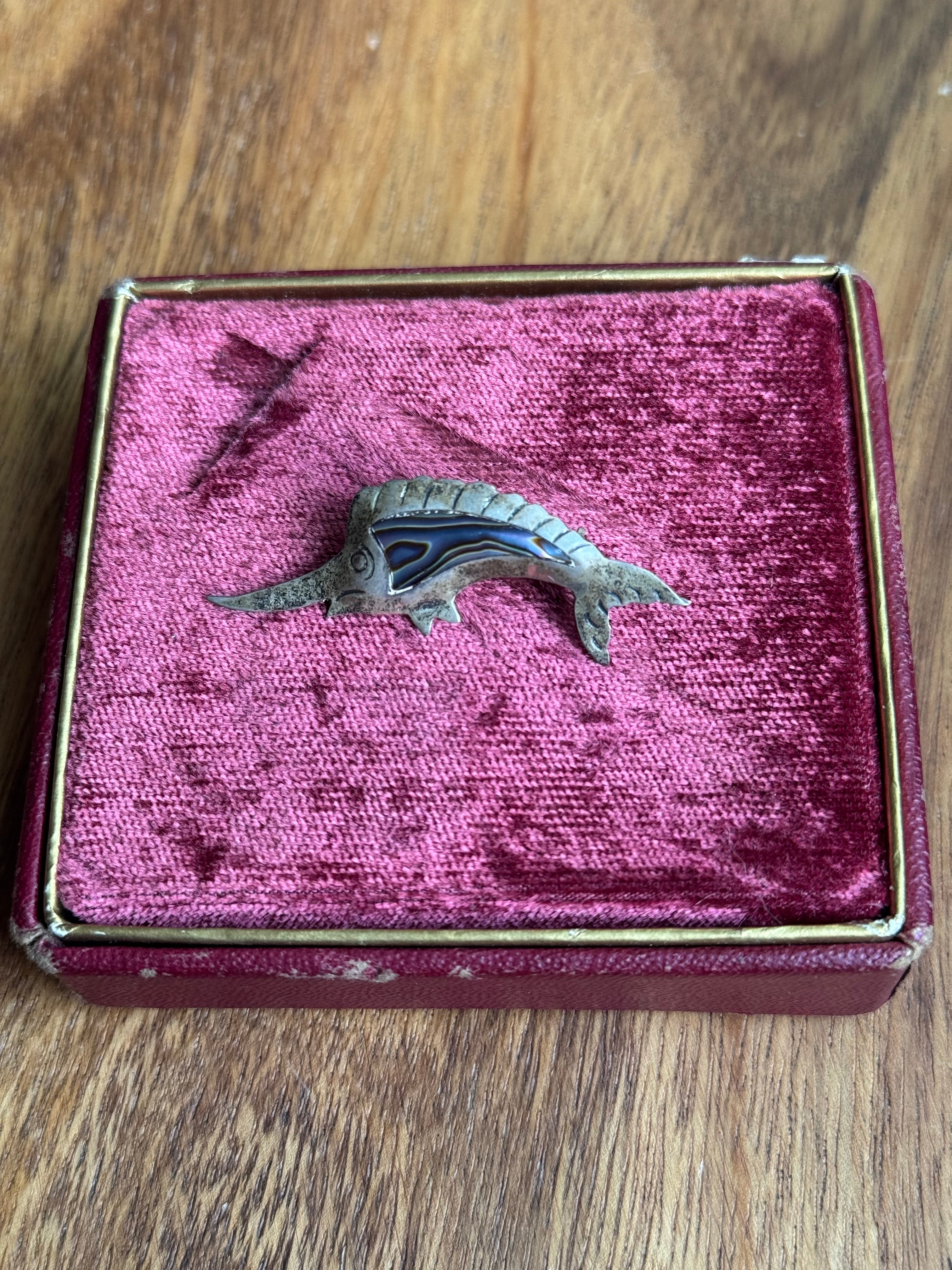 Vintage Sterling Silver Abalone Inlay Swordfish Pin