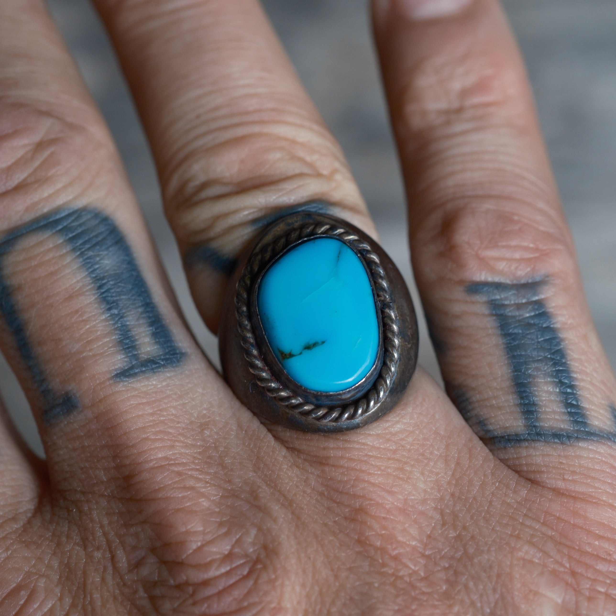 Vintage Sterling Turquoise Roper Ring 7.75