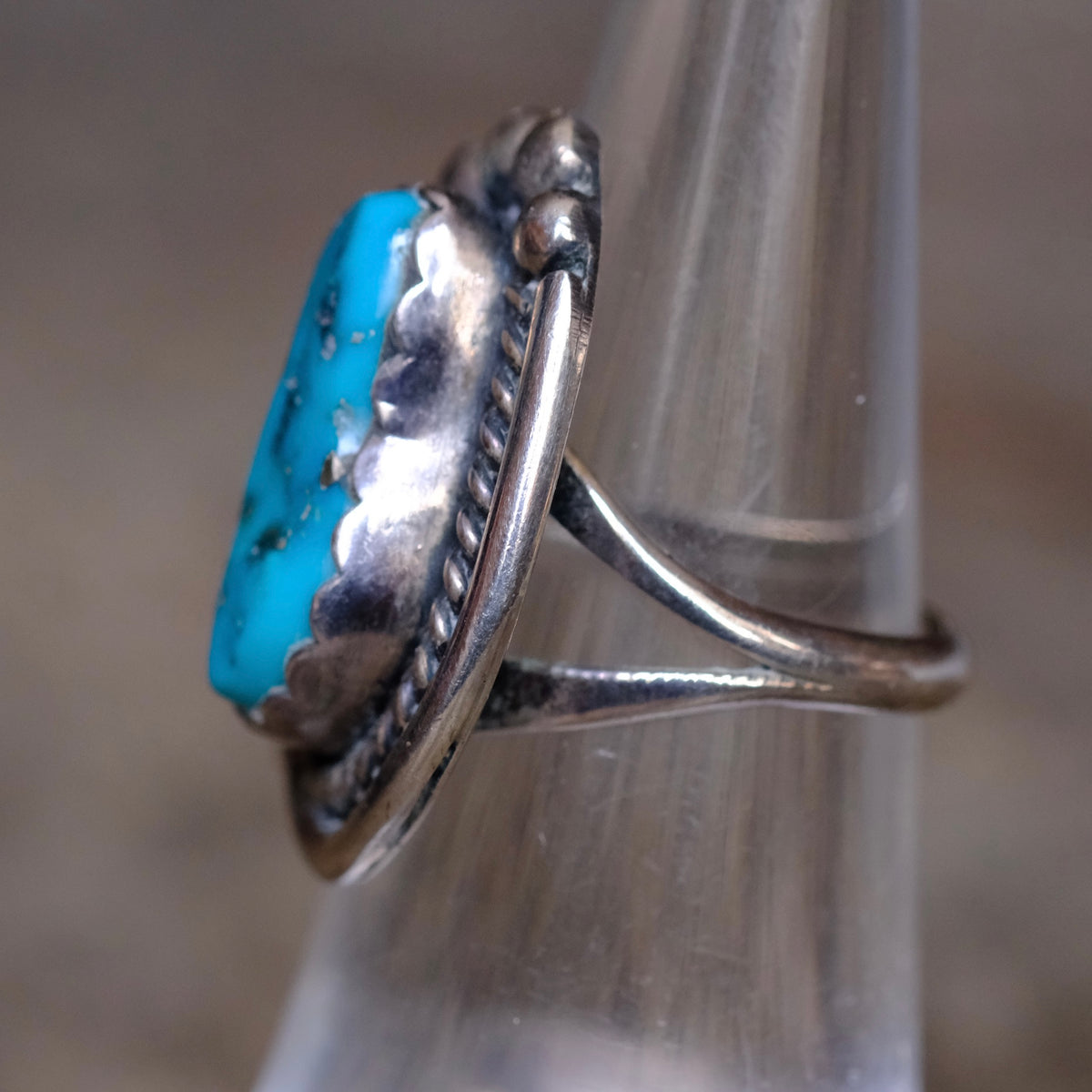 Vintage Sterling Turquoise Feather Ring 5