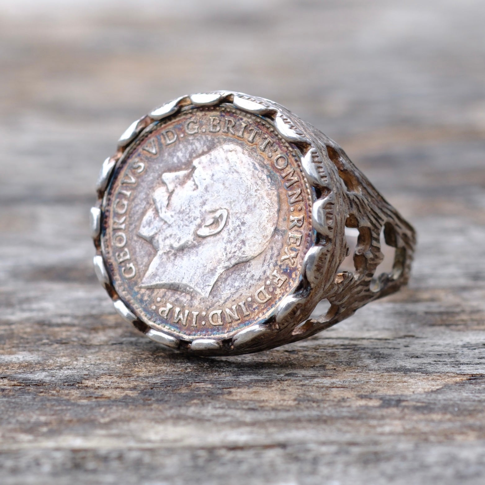 Vintage Sterling 1916 British Coin Ring 6.75