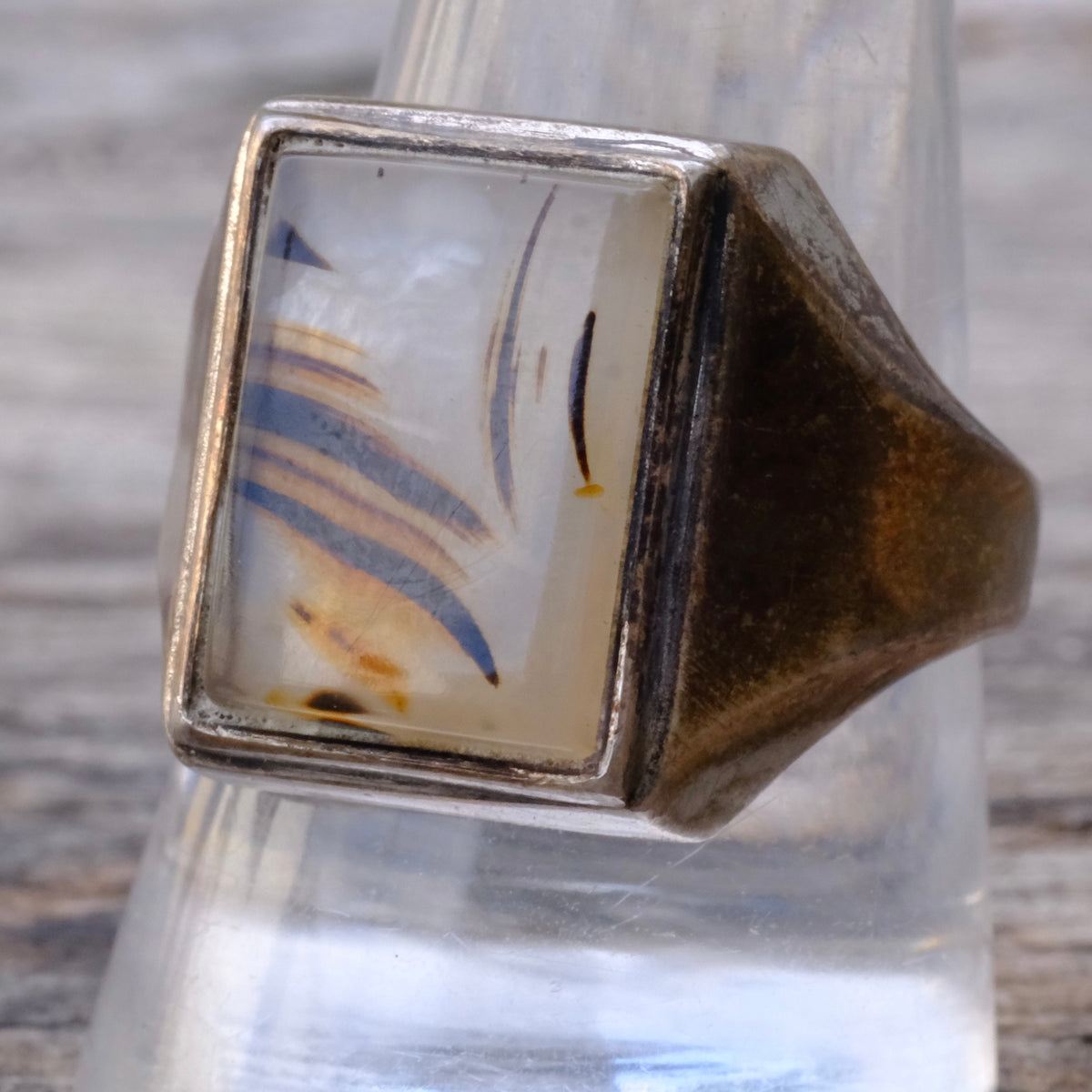 Vintage Sterling Agate Signet Ring 11