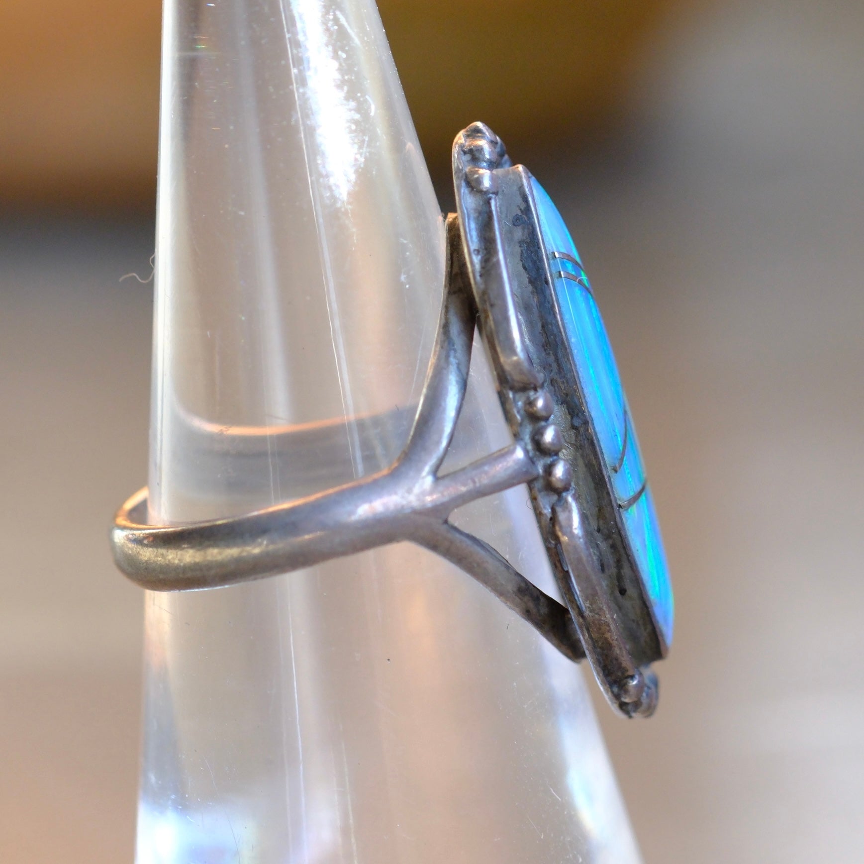 Vintage Sterling Opalite Inlay Ring 5.75