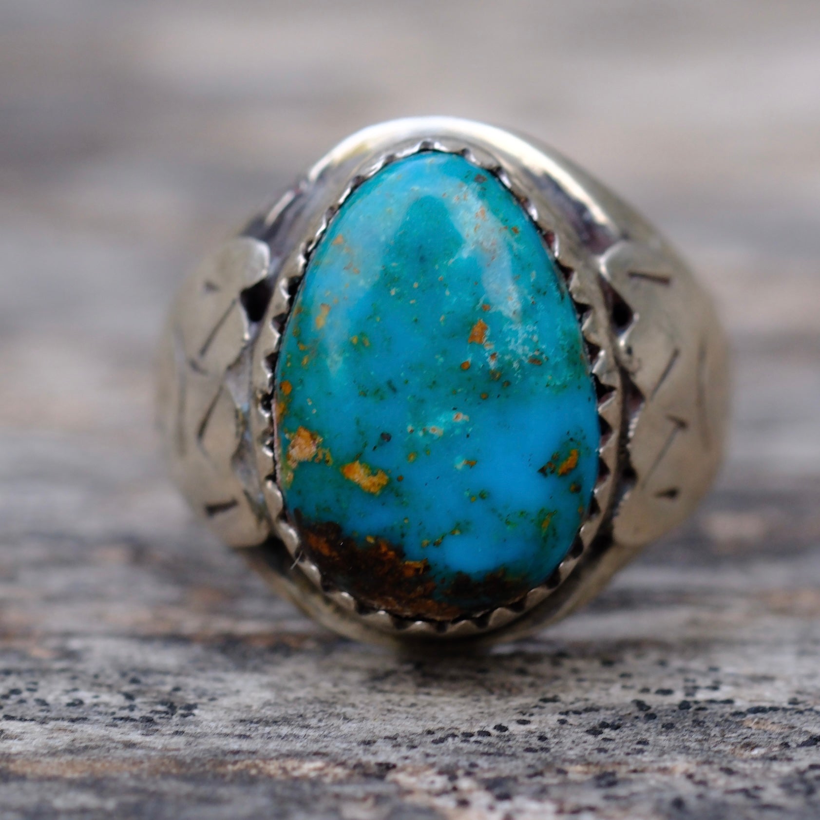 Vintage Sterling Turquoise Stamped Band Ring 7.5