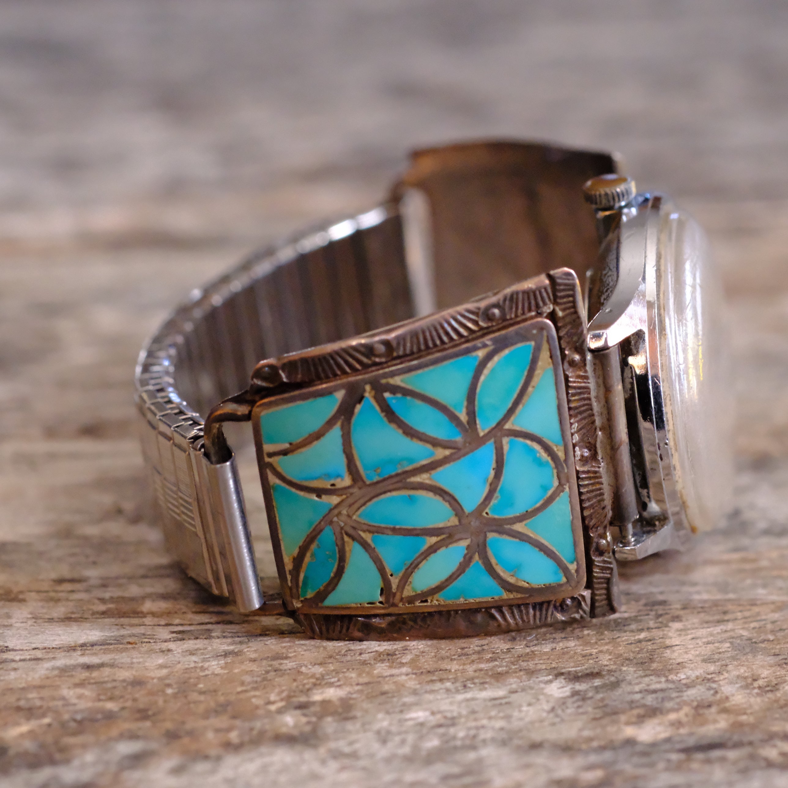 Vintage Sterling Turquoise Inlay Watch