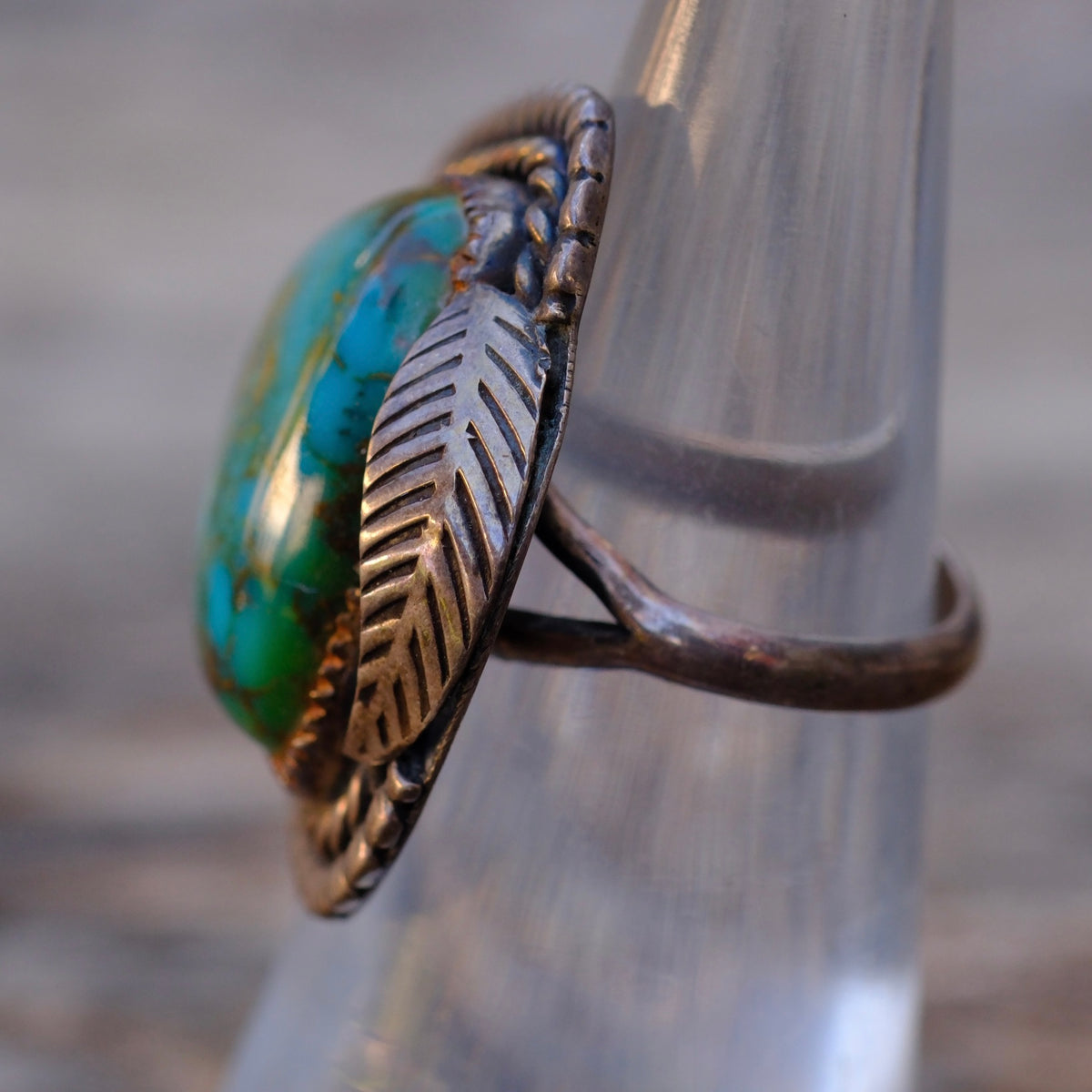 Vintage Sterling High Grade Turquoise Feather Ring 4.75