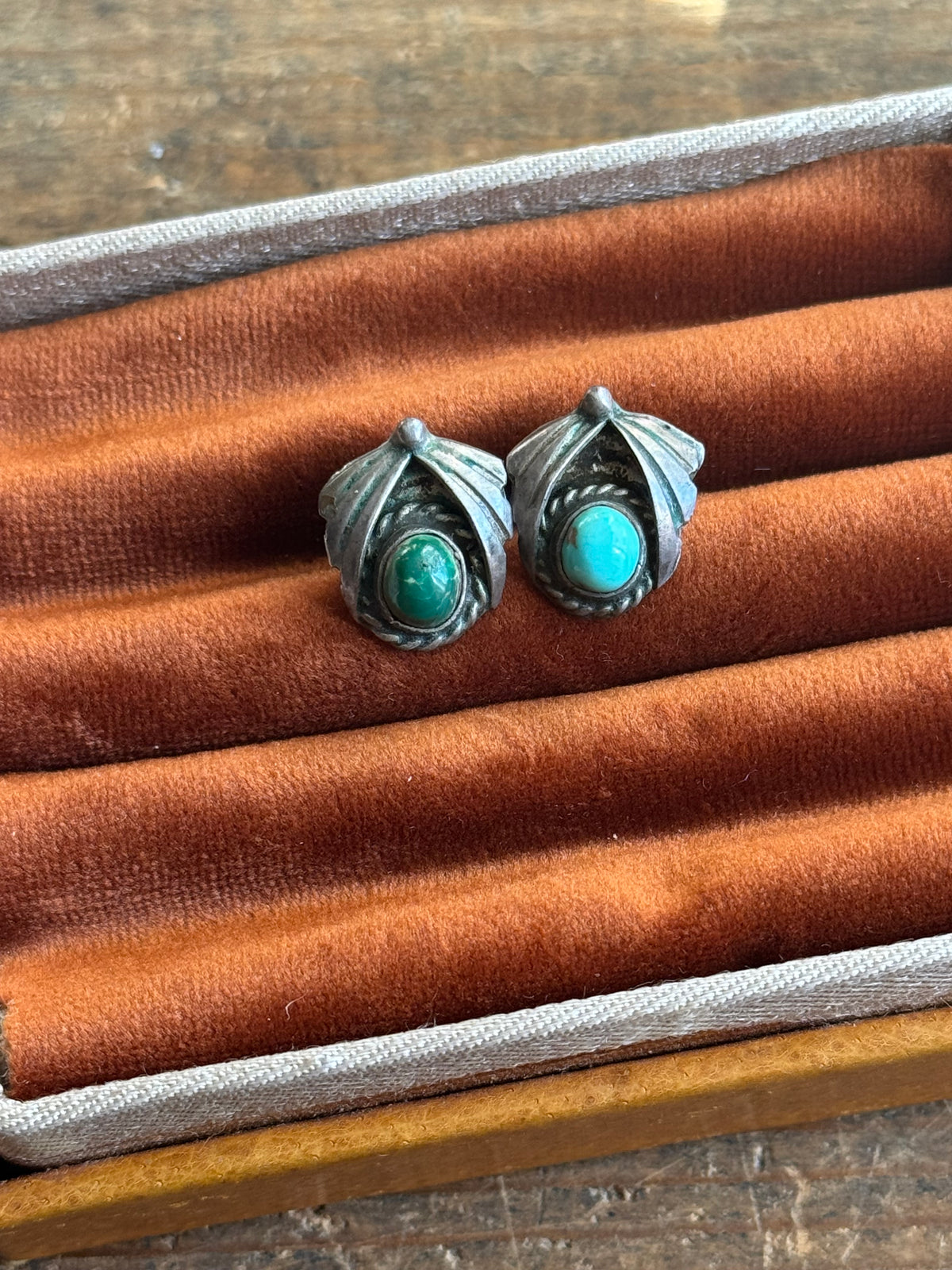 Vintage Sterling Silver Turquoise Fan Earrings