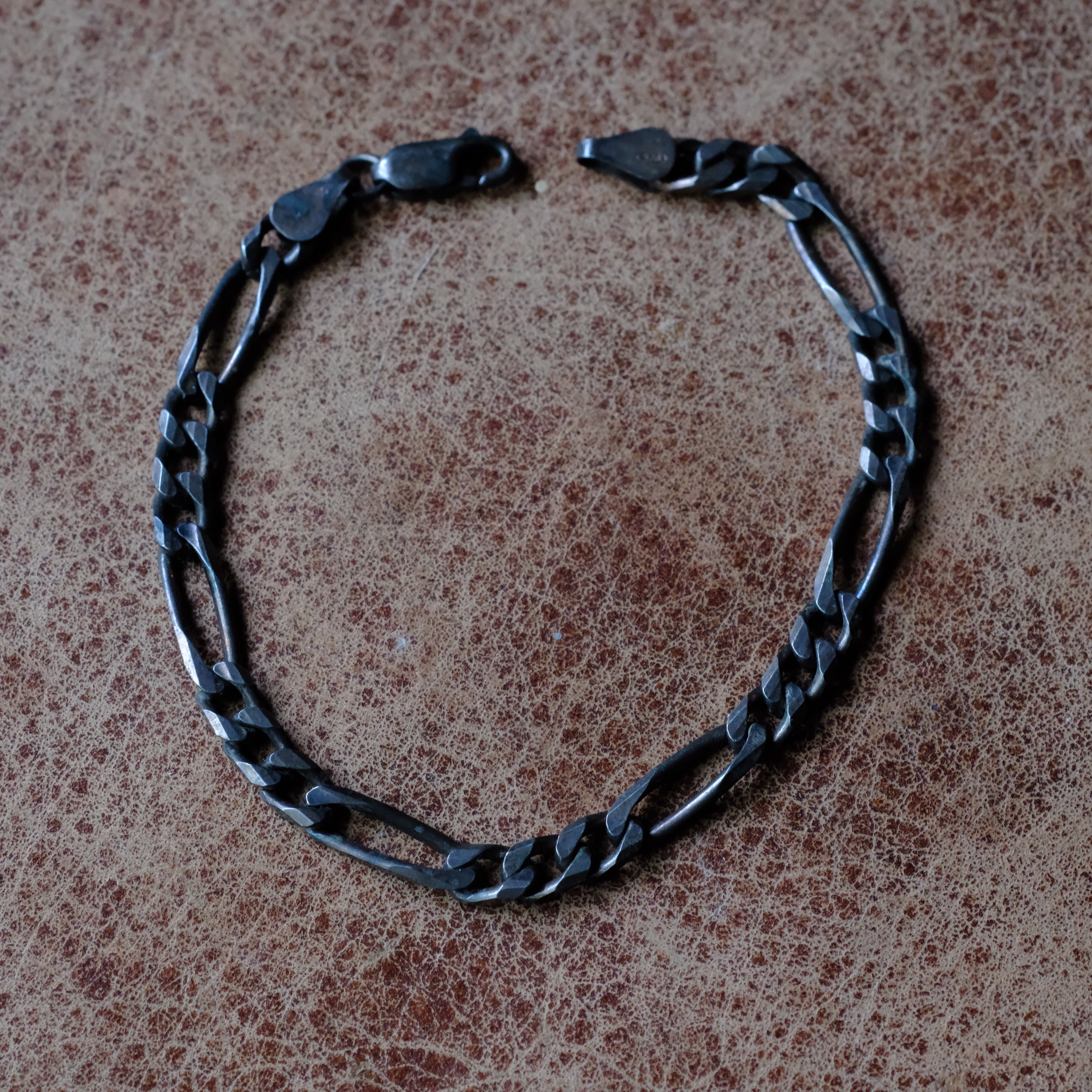 Vintage Sterling Tarnished Figaro Chain Bracelet