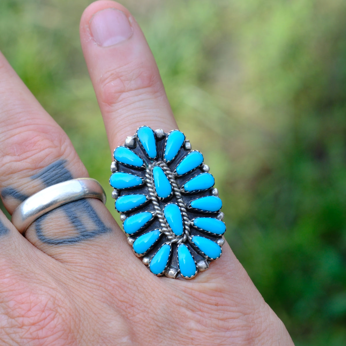 Vintage Sterling Turquoise Cluster Ring 7