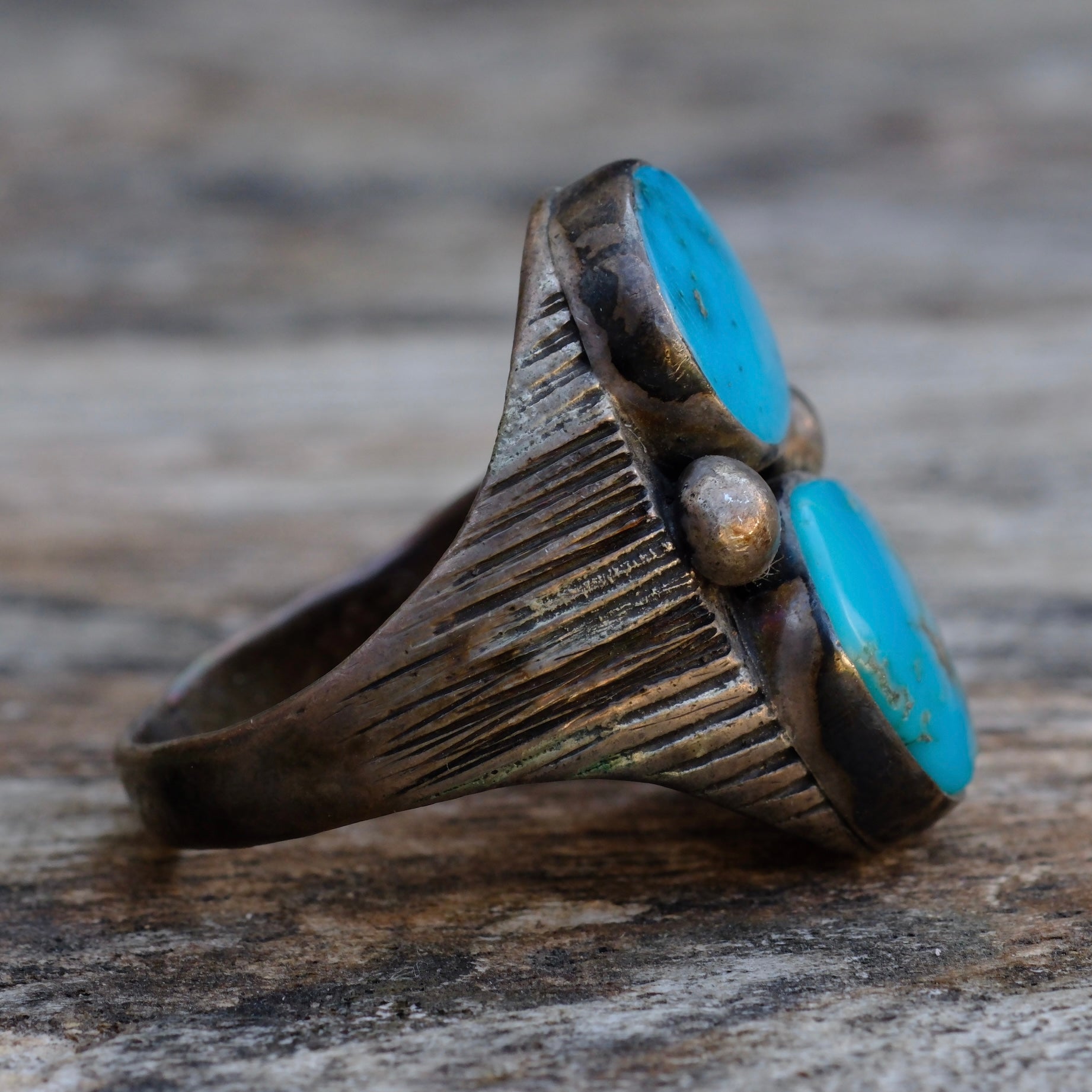 Vintage Sterling 2-Stone Turquoise Ring 11