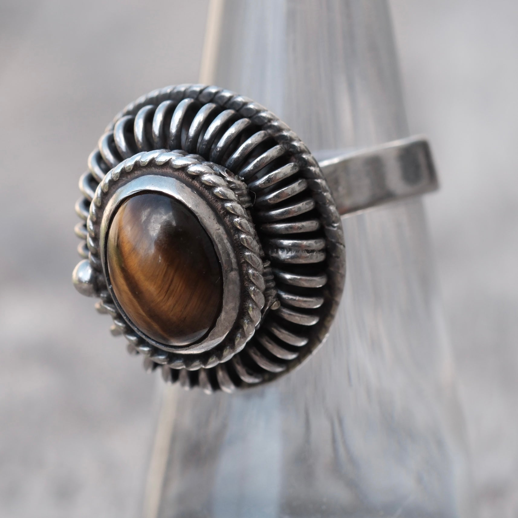 Vintage Sterling Tigers Eye Poison Ring 7