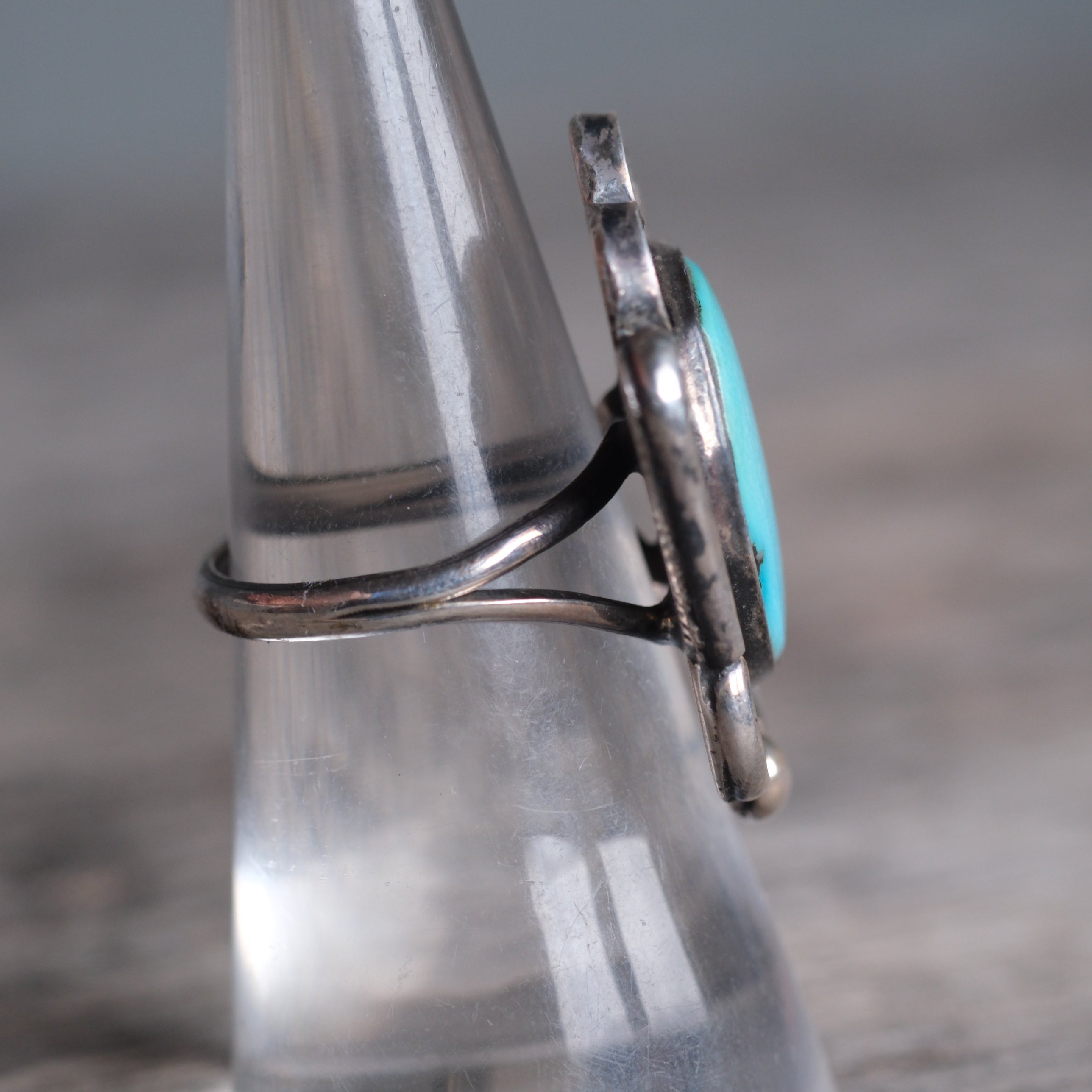 Vintage Sterling Turquoise Roper Ring 6.75