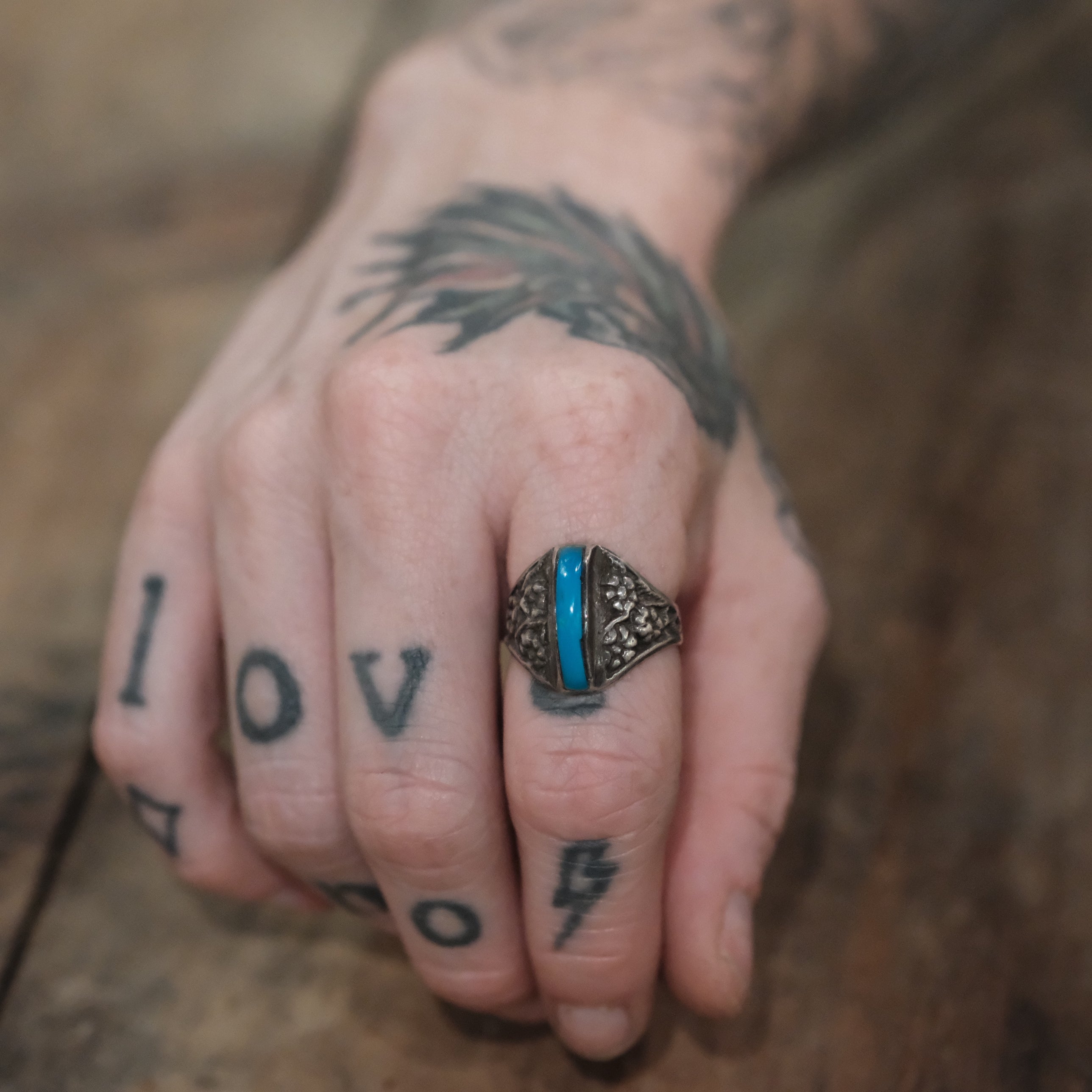 Vintage Sterling Turquoise Floral Ring 8