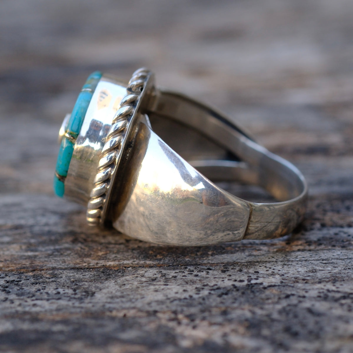 Vintage Sterling Turquoise Inlay Pinwheel Ring 8