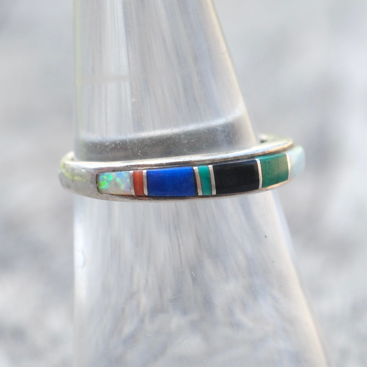 Vintage Sterling Multistone Inlay Band Ring 6.5