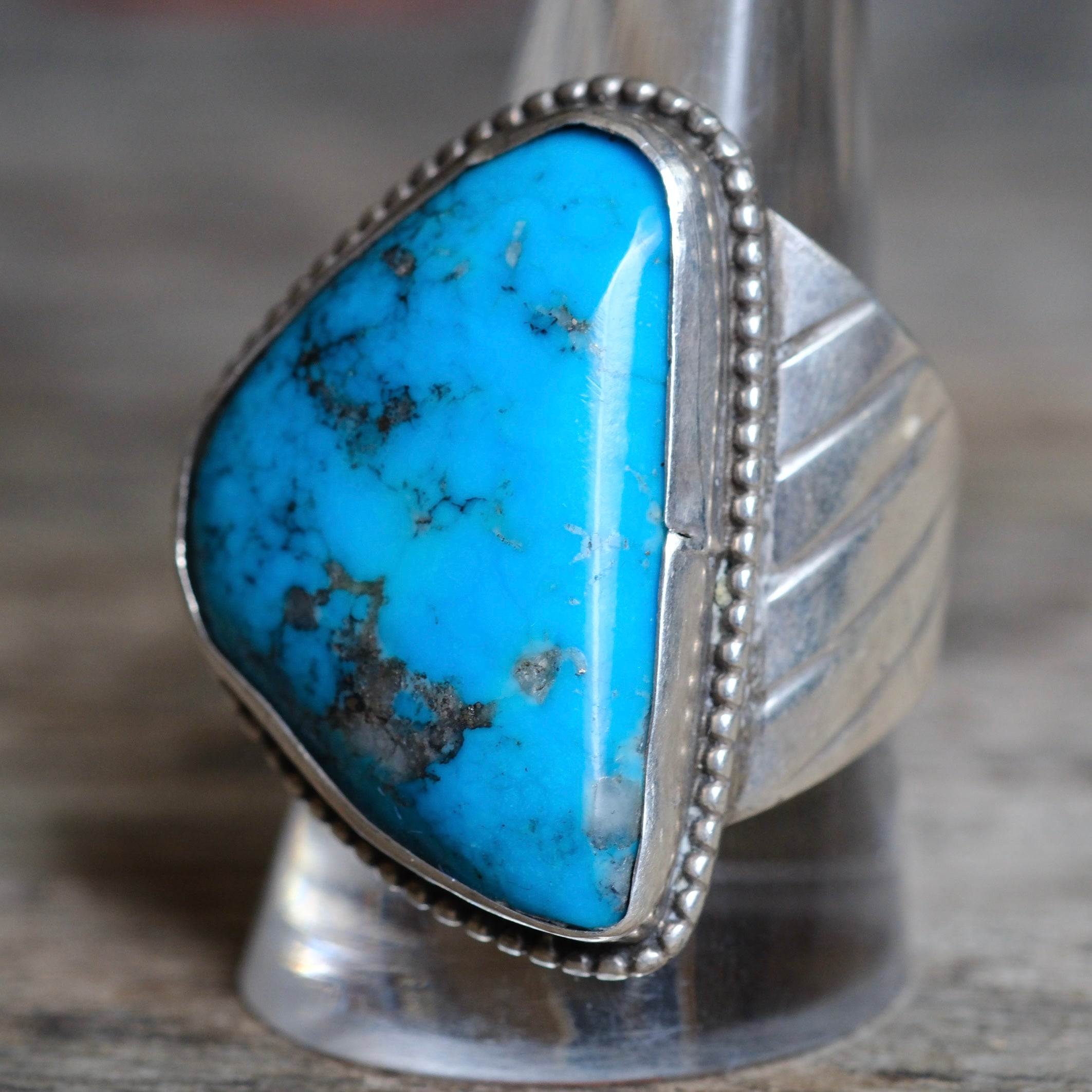 Vintage Sterling Turquoise Stamped Band Ring 11