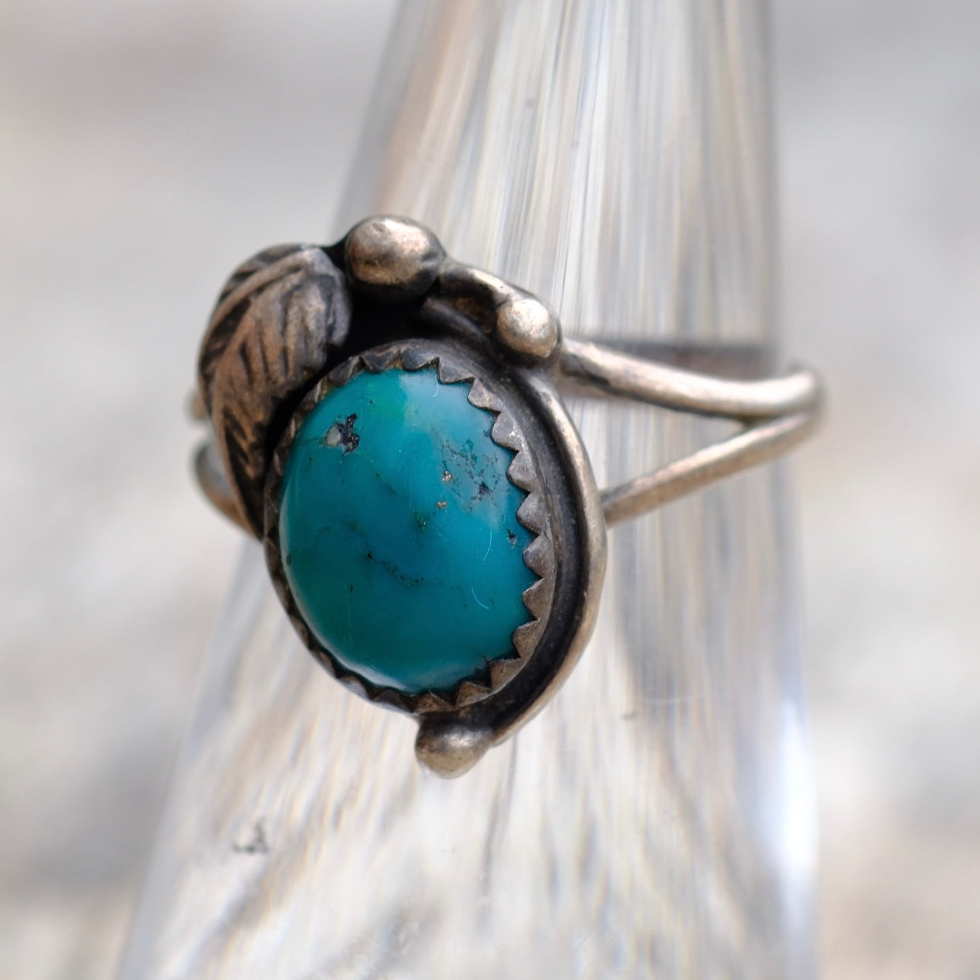 Vintage Sterling Turquoise Feather Ring 5.25