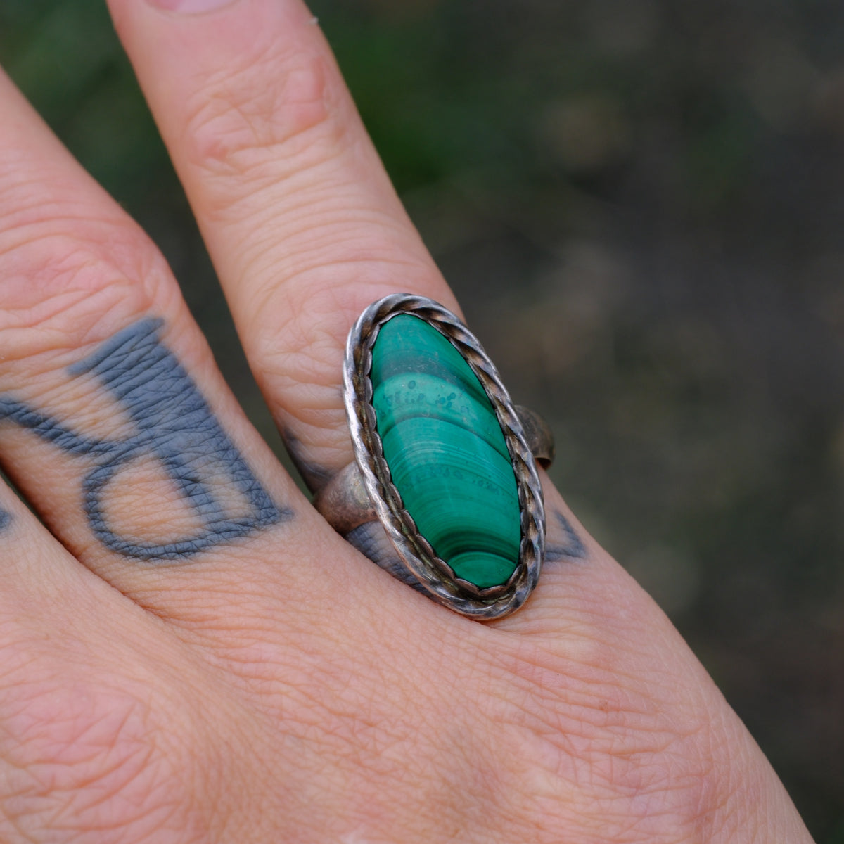 Vintage Sterling Malachite Ring 7.75