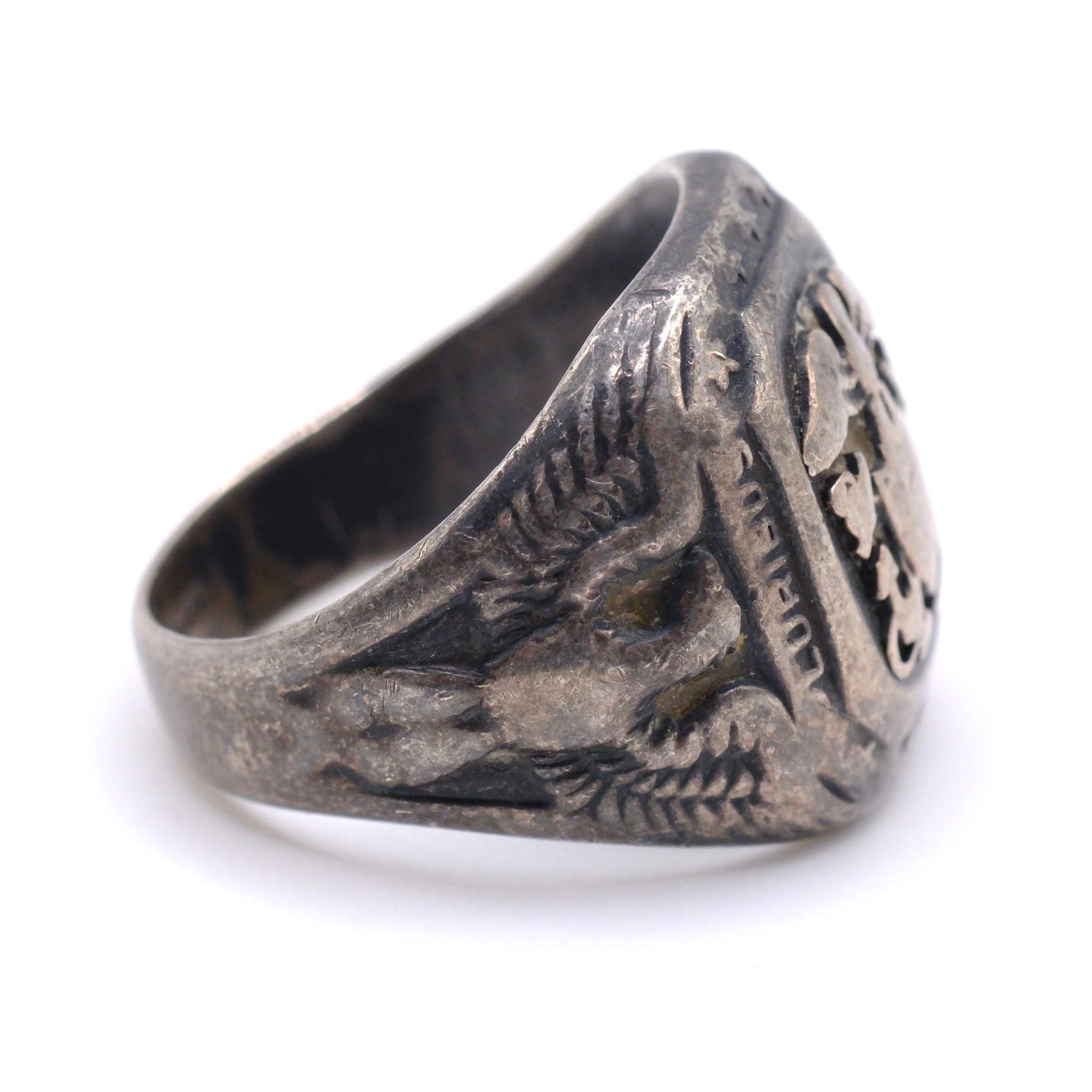 Vintage Sterling Military Signet Ring 9.75
