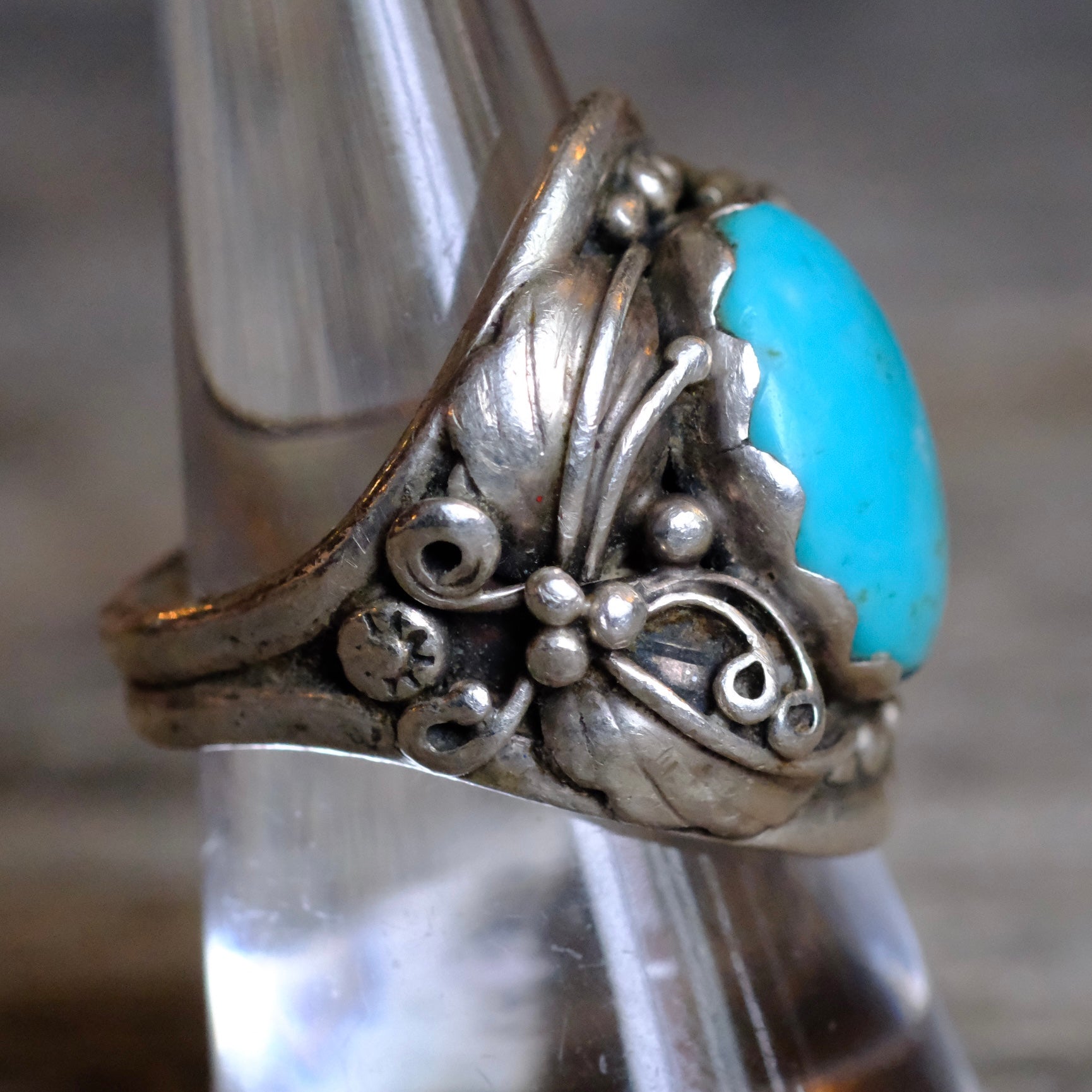 Vintage Serling Turquoise Feather Ring 8