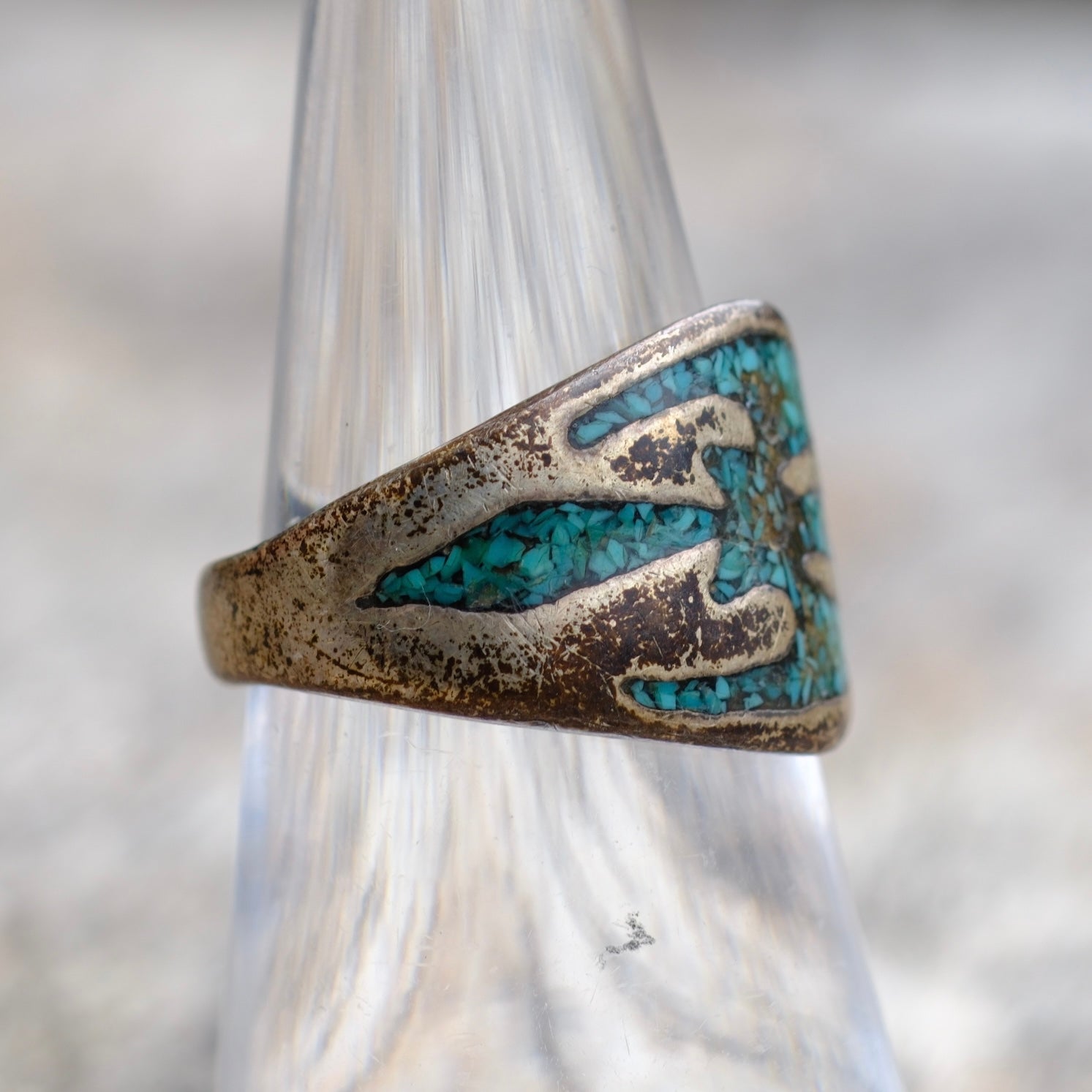 Vintage Sterling Turquoise Inlay Thunderbird Ring 6.5